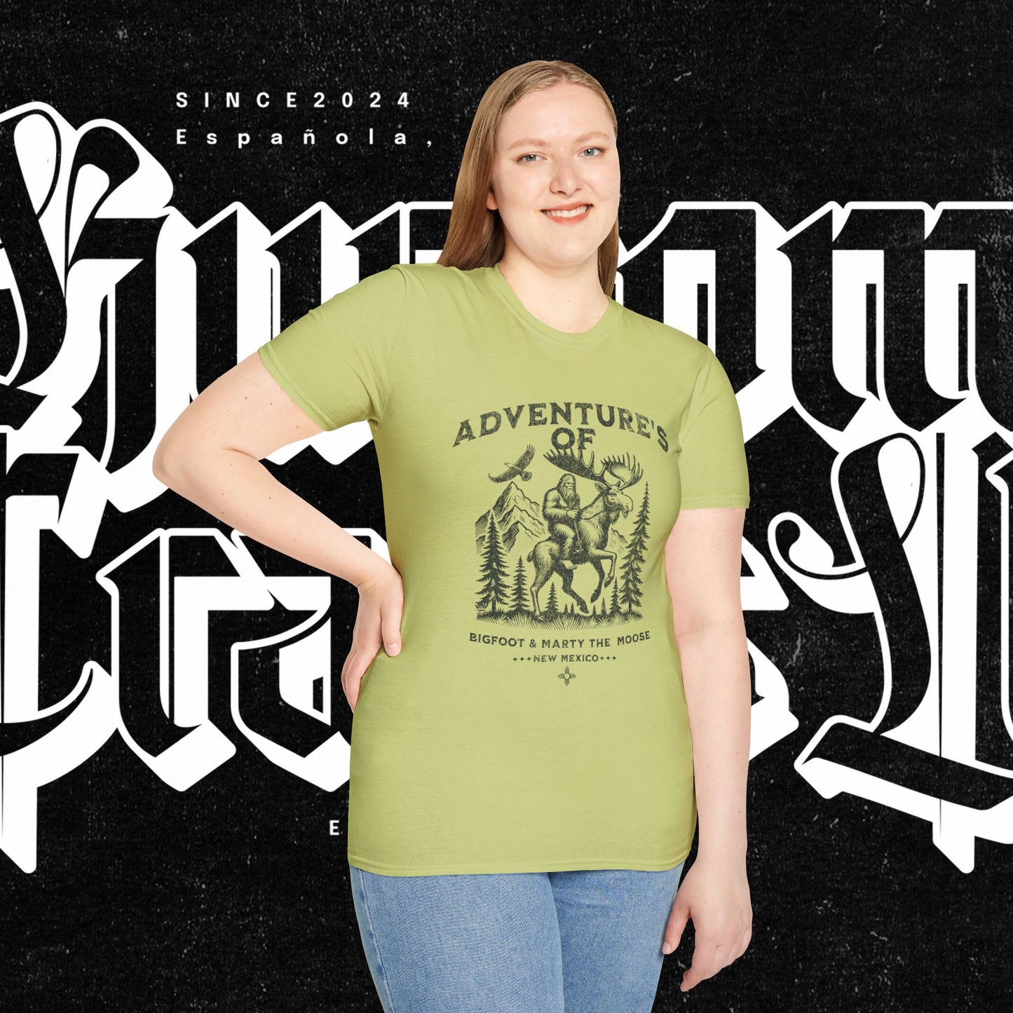 Adventure's of Bigfoot & Marty The Moose Unisex T-Shirt, Travel Tee, Outdoor Graphic Shirt, Nature Lover Gift, Moose Adventure Apparel