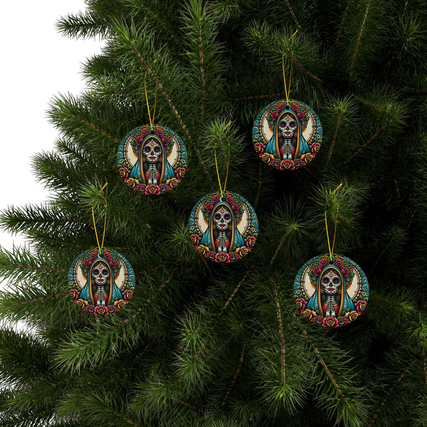 Ceramic Ornaments - Dia de los Muertos Virgin Mary Themed