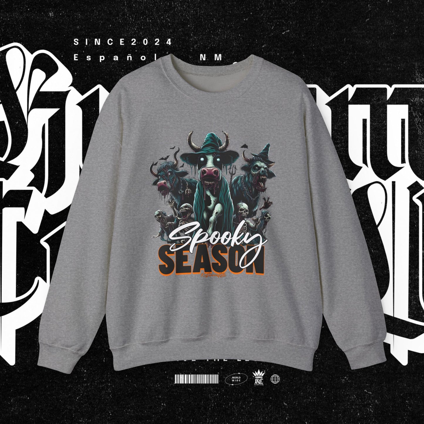 Spooky Cow Season Crewneck Sweatshirt, Halloween Apparel, Unisex Halloween Sweatshirt, Cozy Fall Fashion, Unique Gift Idea