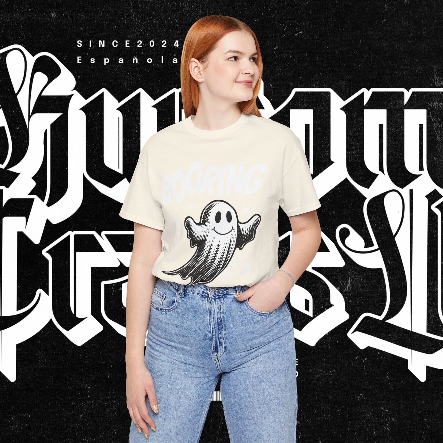 Ghostly Boo-Ring Fun Tee - Spooky Vibes, Perfect for Halloween, Casual Wear, Gift for Ghost Lovers, Graphic Tee, Trendy Outfit