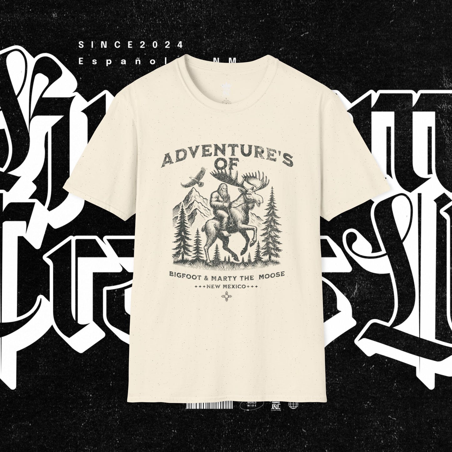Adventure's of Bigfoot & Marty The Moose Unisex T-Shirt, Travel Tee, Outdoor Graphic Shirt, Nature Lover Gift, Moose Adventure Apparel
