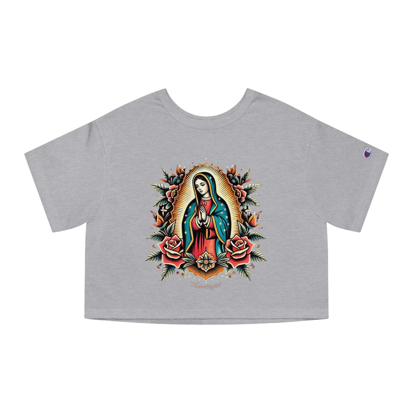 Cropped T-Shirt with Virgin Mary Design, Cute Graphic Tee, Spiritual Apparel, Casual Wear, Gift for Believers, Trendy Summer Top