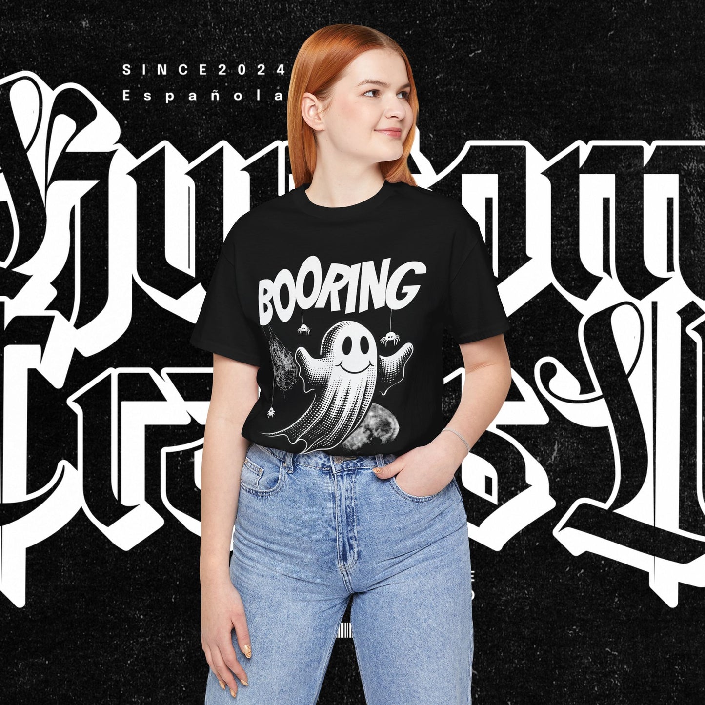 Ghostly Boo-Ring Fun Tee - Spooky Vibes, Perfect for Halloween, Casual Wear, Gift for Ghost Lovers, Graphic Tee, Trendy Outfit