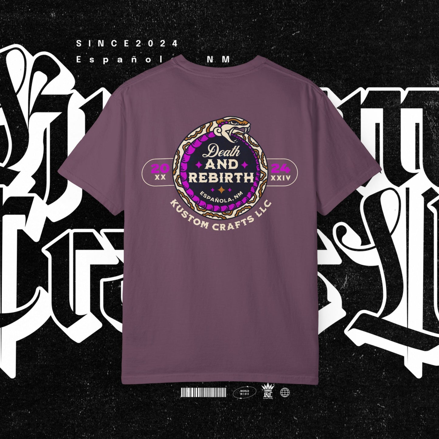 Death and Rebirth Bright Purple/Pink Snake Graphic Tee, Death Rebirth Unisex T-shirt, Streetwear Alternative Fashion, Serpent Design Shirt, Edgy Clothing