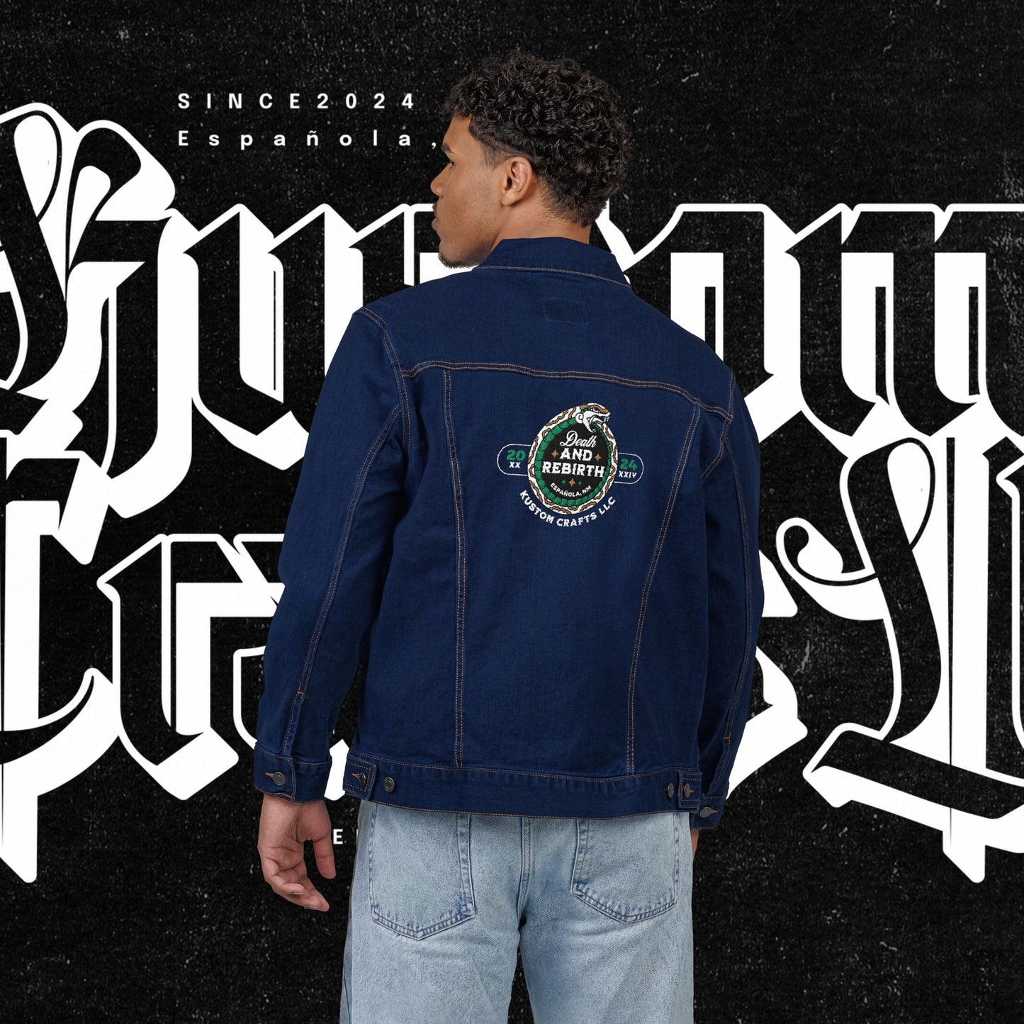 Embroidery Denim Jacket - Death and Rebirth Snake Design