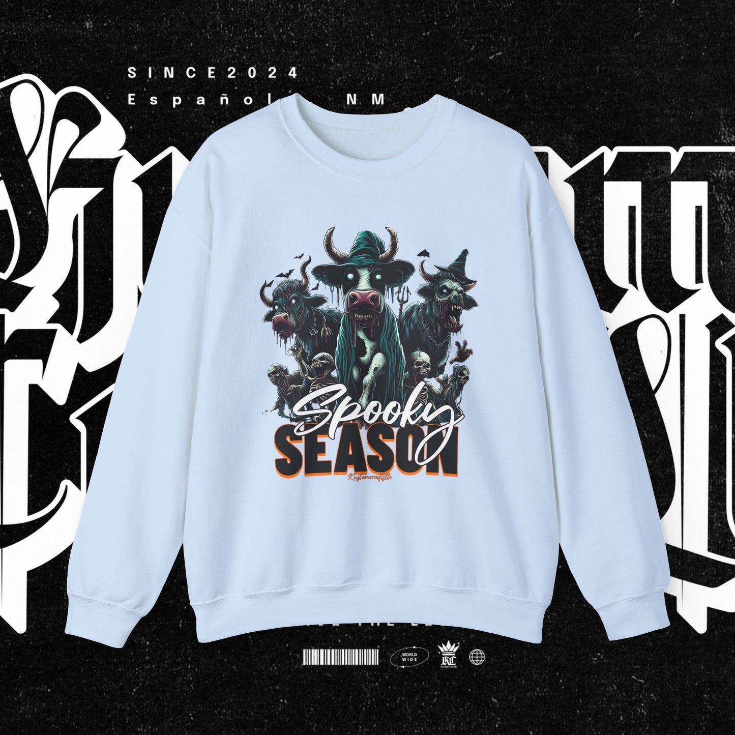Spooky Cow Season Crewneck Sweatshirt, Halloween Apparel, Unisex Halloween Sweatshirt, Cozy Fall Fashion, Unique Gift Idea