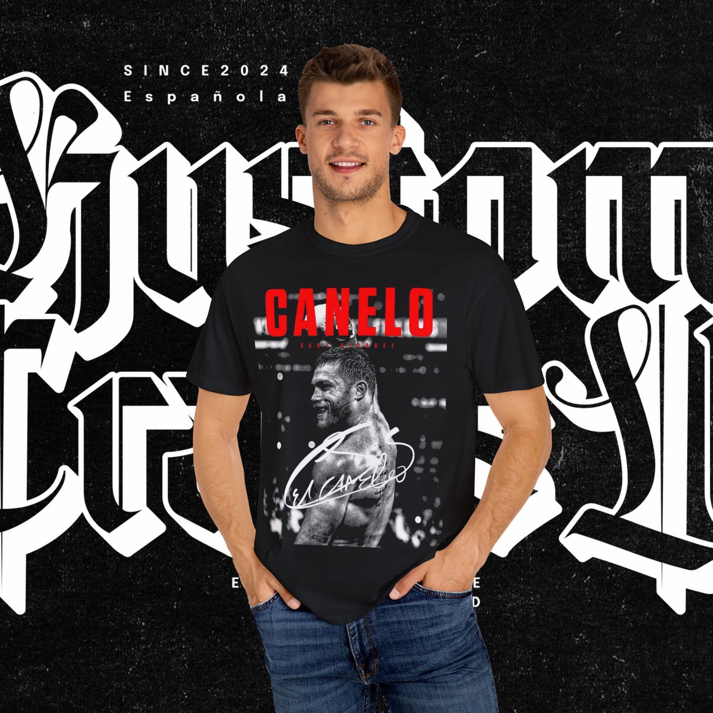 Canelo Alvarez Inspired Unisex Garment-Dyed Tee, Boxing Fan Apparel, Sporty Graphic T-shirt, Unique Gift for Him, Fitness Enthusiast Merch
