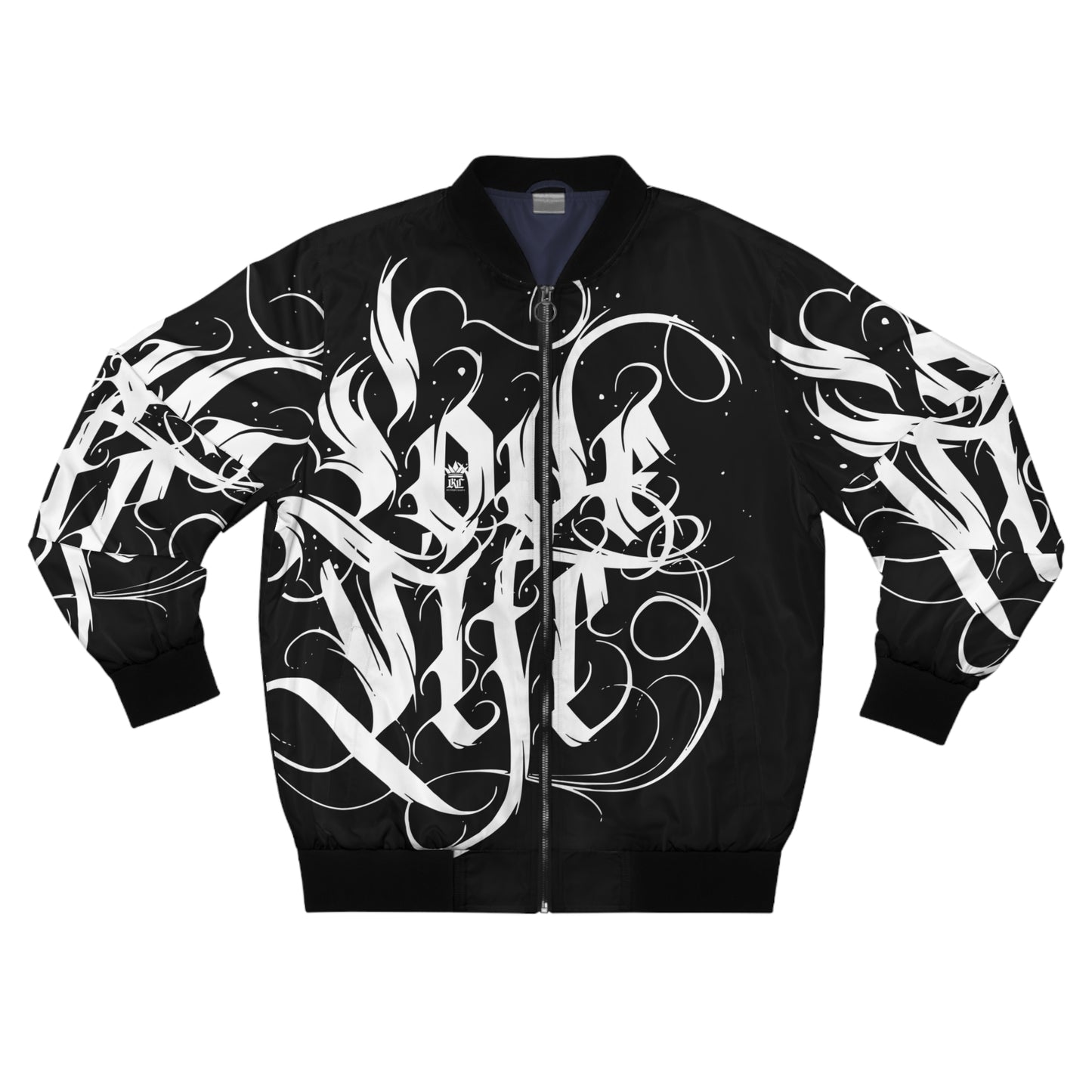 Bomber Jacket, Street Style "Love Life" Graffiti Urban Fashion Outerwear, Trendy Black Jacket, Graphic Print Gift, Valentine's Style Wear, Unisex Apparel