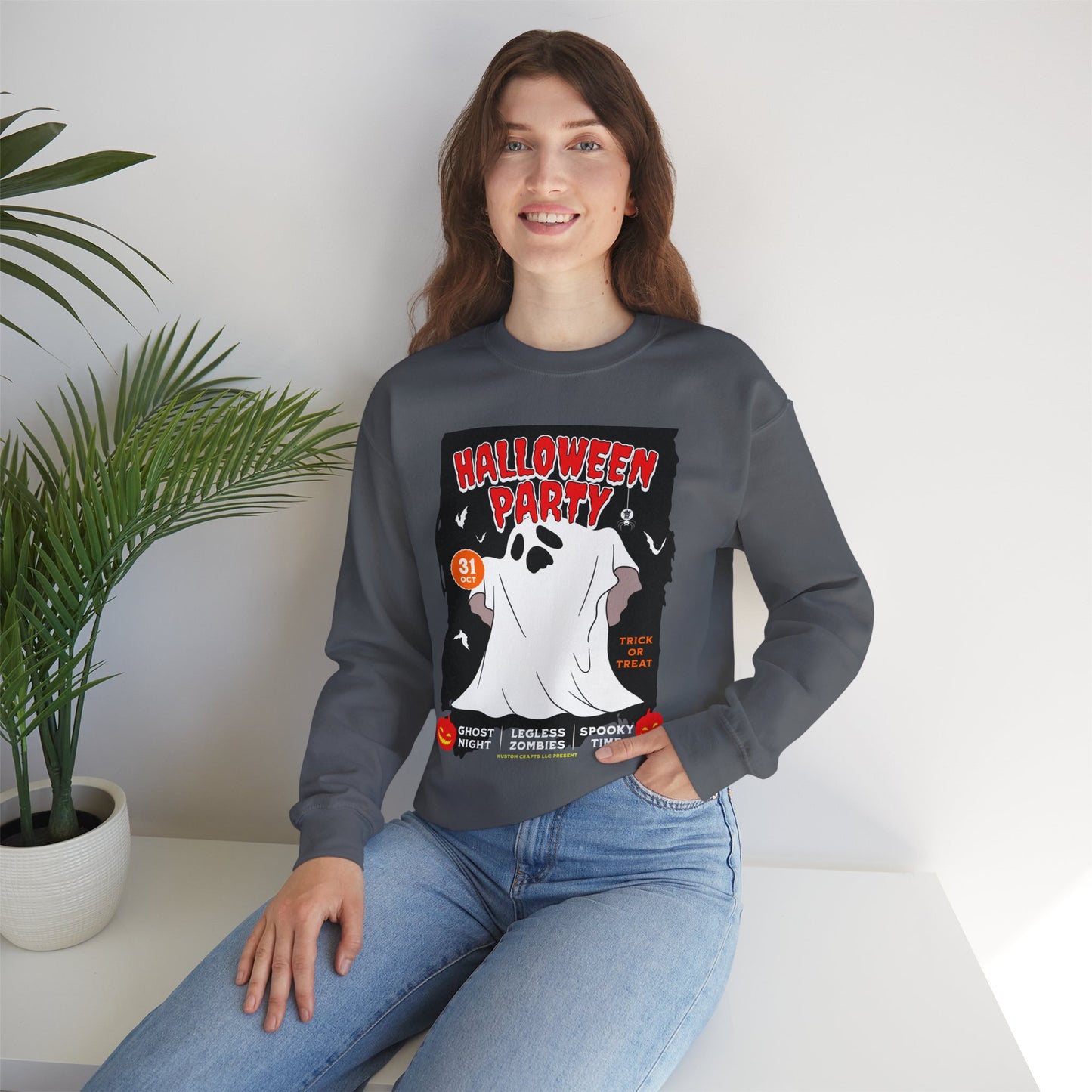 Halloween Party Sweatshirt, Spooky Season Apparel, Ghost Design Crewneck, Unisex Halloween Gift, Cozy Fall Fashion