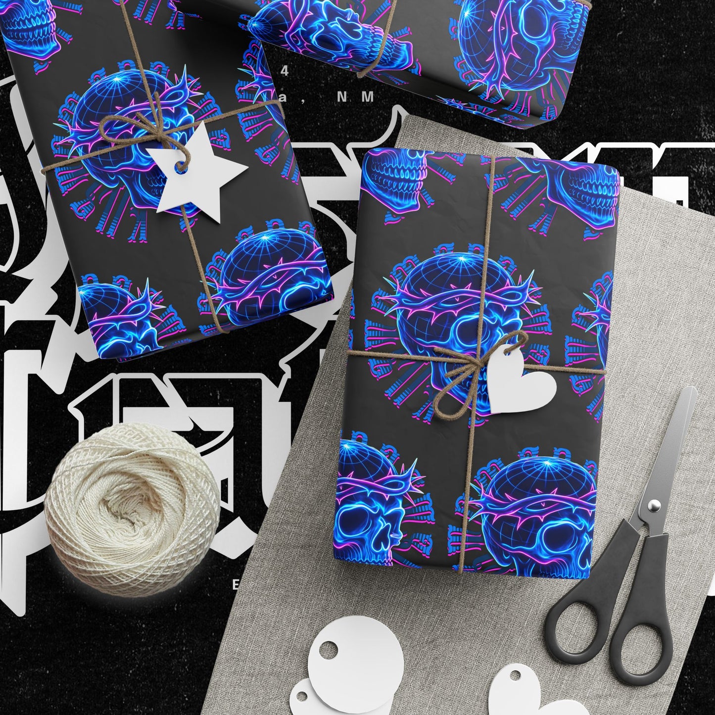 Wrapping Papers Crown of Thorns Skull Neon Design