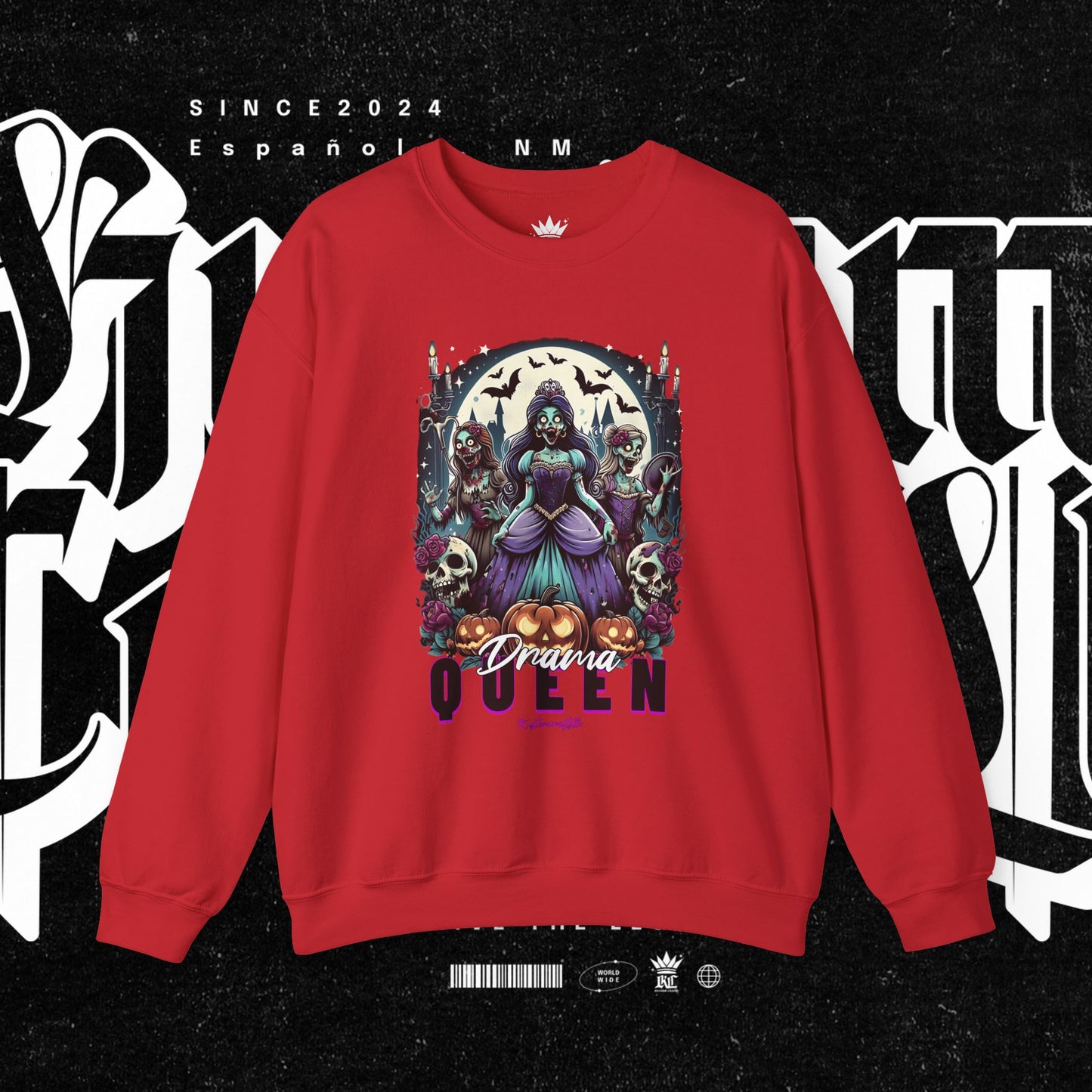 Drama Gothic Queen Sweatshirt - Unisex Heavy Blend Crewneck, Halloween Apparel, Dark Aesthetic Clothing, Edgy Gift for Her, Cozy Sweatshirt