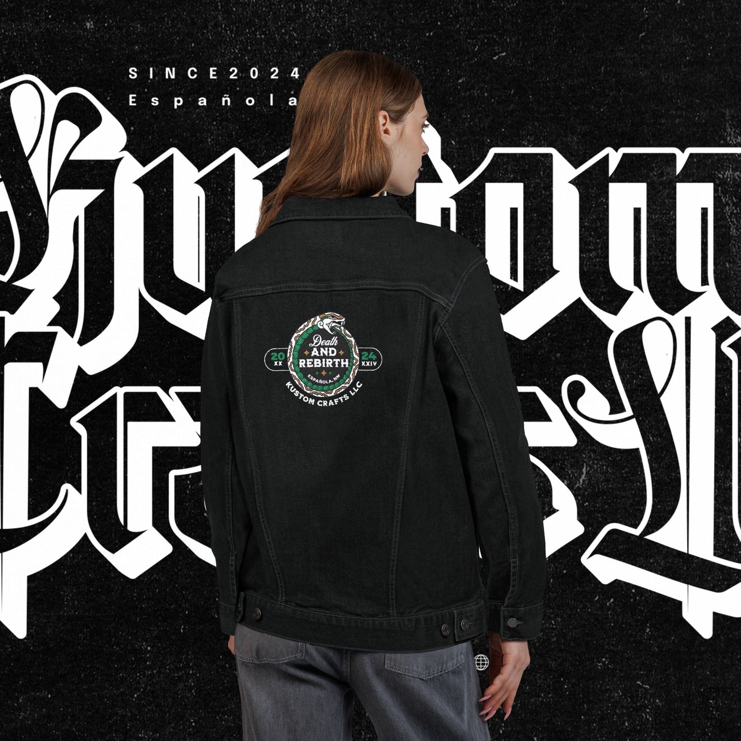 Embroidery Denim Jacket - Death and Rebirth Snake Design