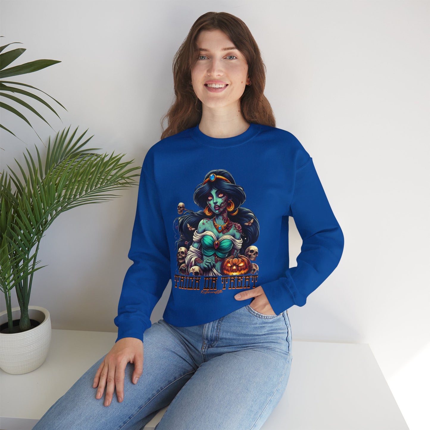 Spooky Vibes " Trick Or Treat" Crewneck Sweatshirt - Trick or Treat, Halloween Apparel, Unisex Sweatshirt, Cozy Fall Fashion, Gift for Her