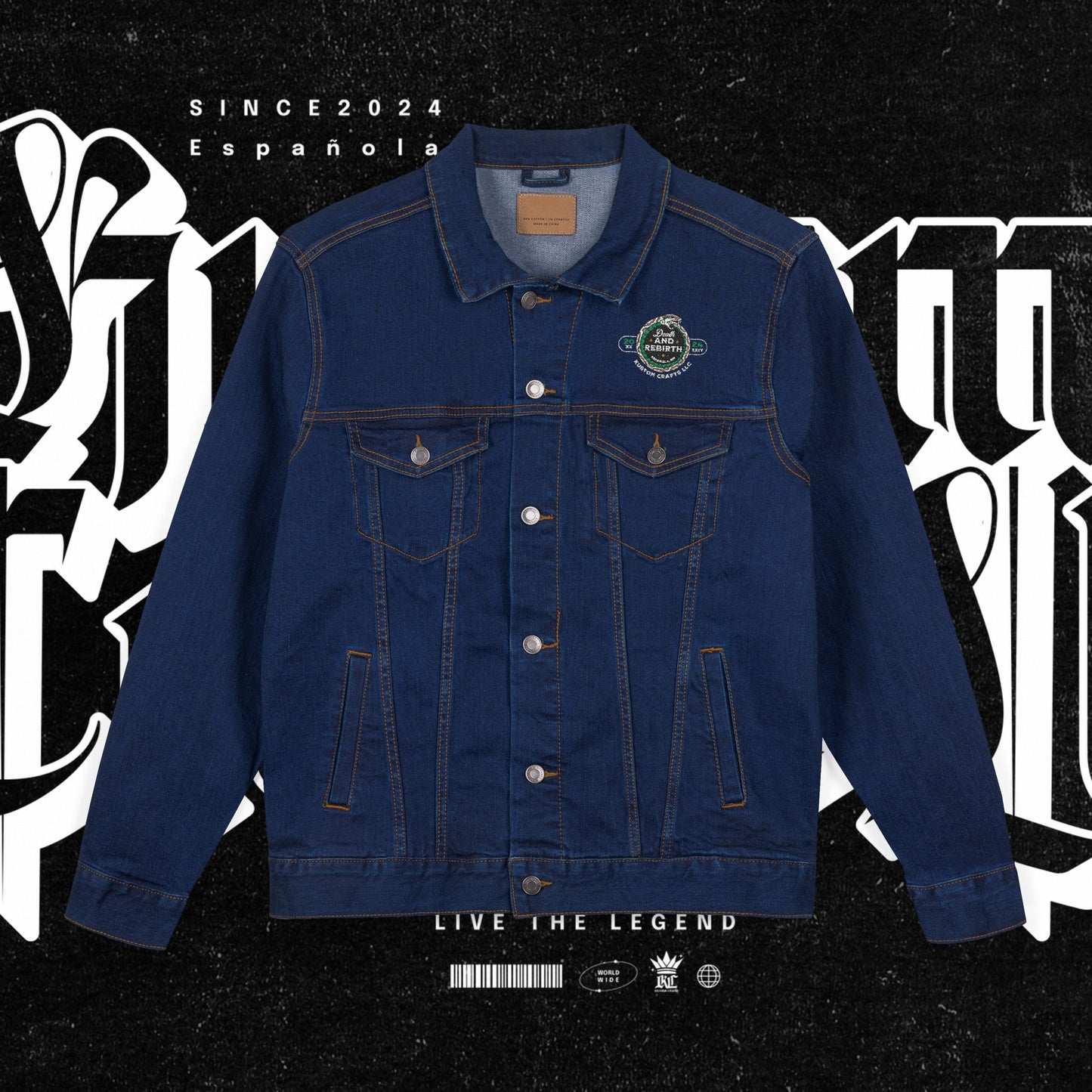 Embroidery Denim Jacket - Death and Rebirth Snake Design