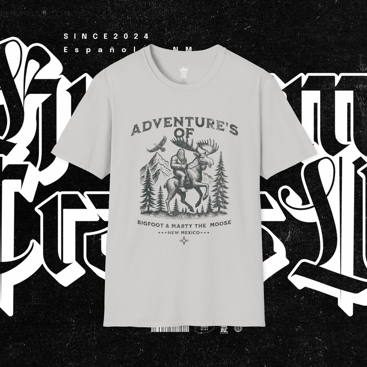 Adventure's of Bigfoot & Marty The Moose Unisex T-Shirt, Travel Tee, Outdoor Graphic Shirt, Nature Lover Gift, Moose Adventure Apparel