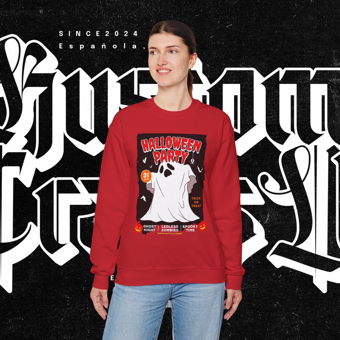 Halloween Party Sweatshirt, Spooky Season Apparel, Ghost Design Crewneck, Unisex Halloween Gift, Cozy Fall Fashion