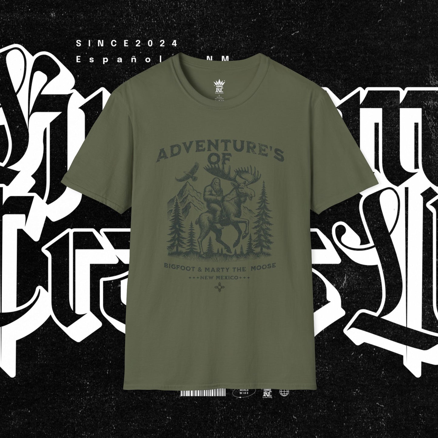 Adventure's of Bigfoot & Marty The Moose Unisex T-Shirt, Travel Tee, Outdoor Graphic Shirt, Nature Lover Gift, Moose Adventure Apparel