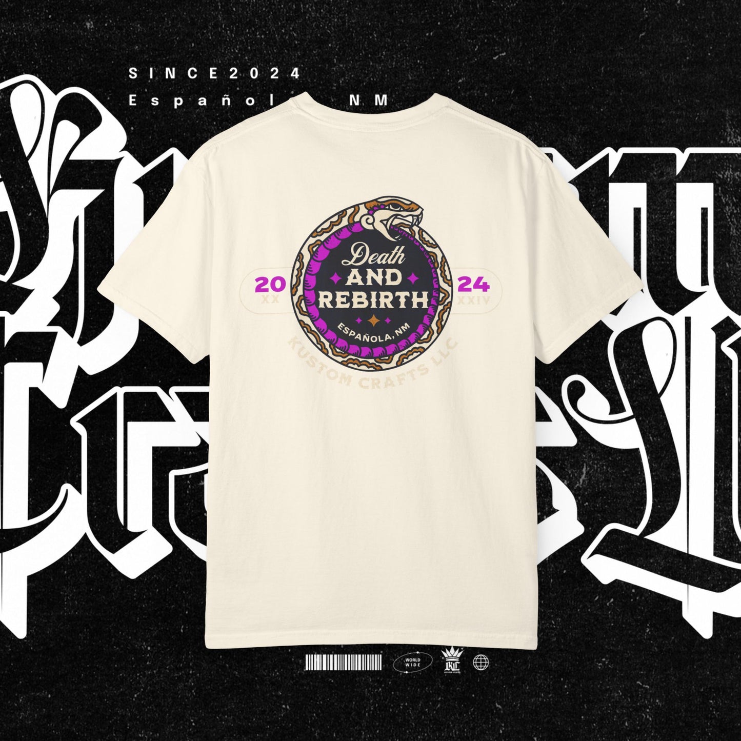 Death and Rebirth Bright Purple/Pink Snake Graphic Tee, Death Rebirth Unisex T-shirt, Streetwear Alternative Fashion, Serpent Design Shirt, Edgy Clothing