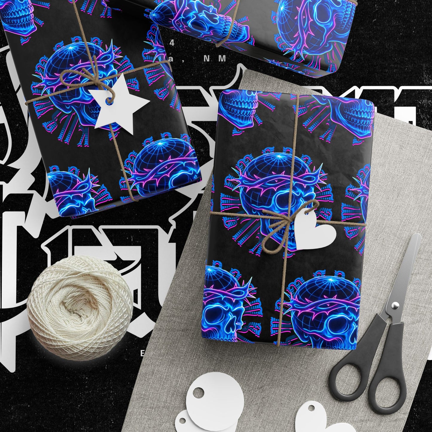 Wrapping Papers Crown of Thorns Skull Neon Design