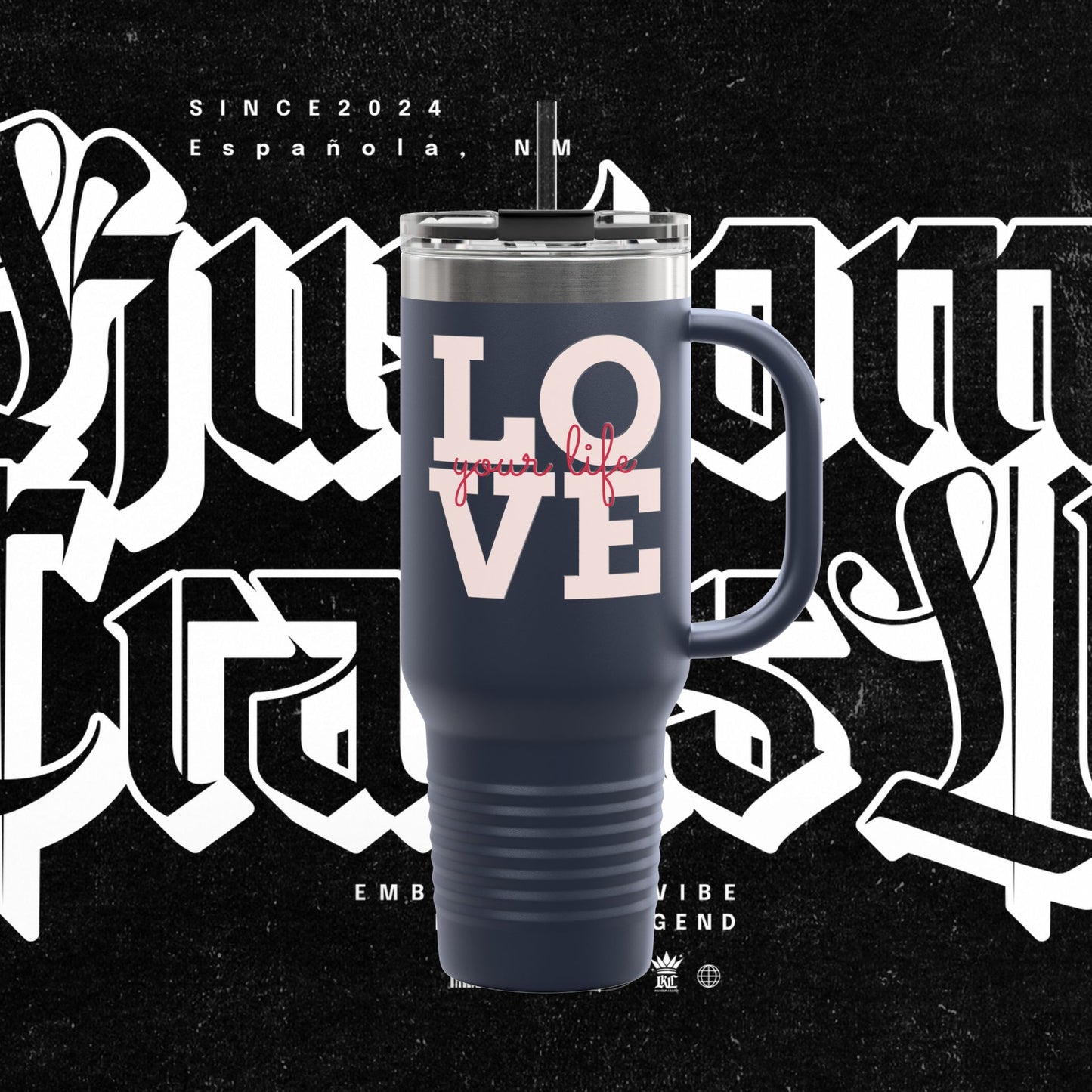Love Your Life Insulated Travel Mug, 40oz - Motivational Coffee Cup for Commuters, Inspirational Tea Tumbler, Positive Energy Drinkware,