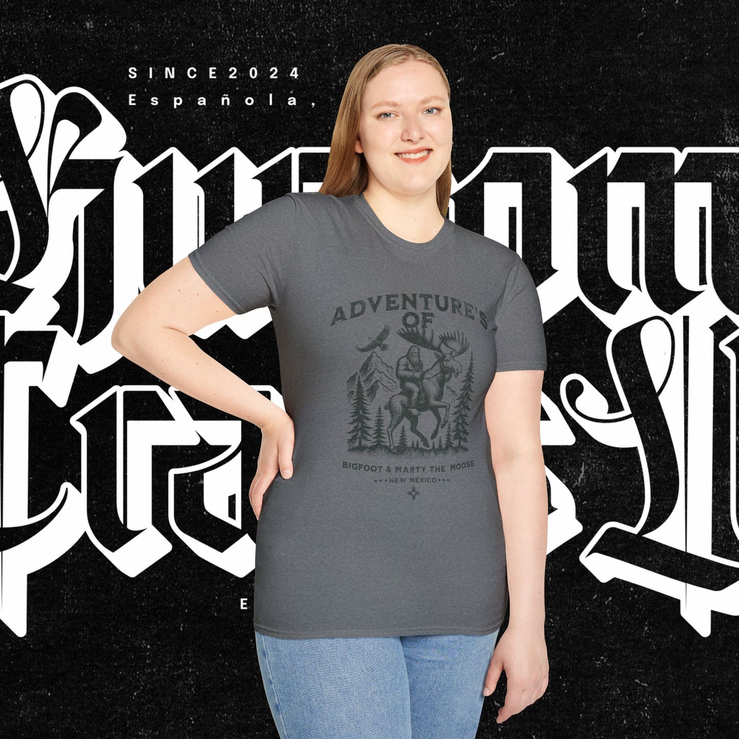 Adventure's of Bigfoot & Marty The Moose Unisex T-Shirt, Travel Tee, Outdoor Graphic Shirt, Nature Lover Gift, Moose Adventure Apparel