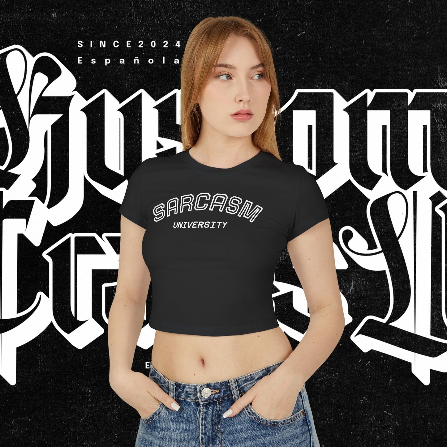 Sarcasm University Women's Baby Tee - Fun Humor T-Shirt, Gift for Friends, Cute Casual Top, College Style, Perfect Birthday Gift