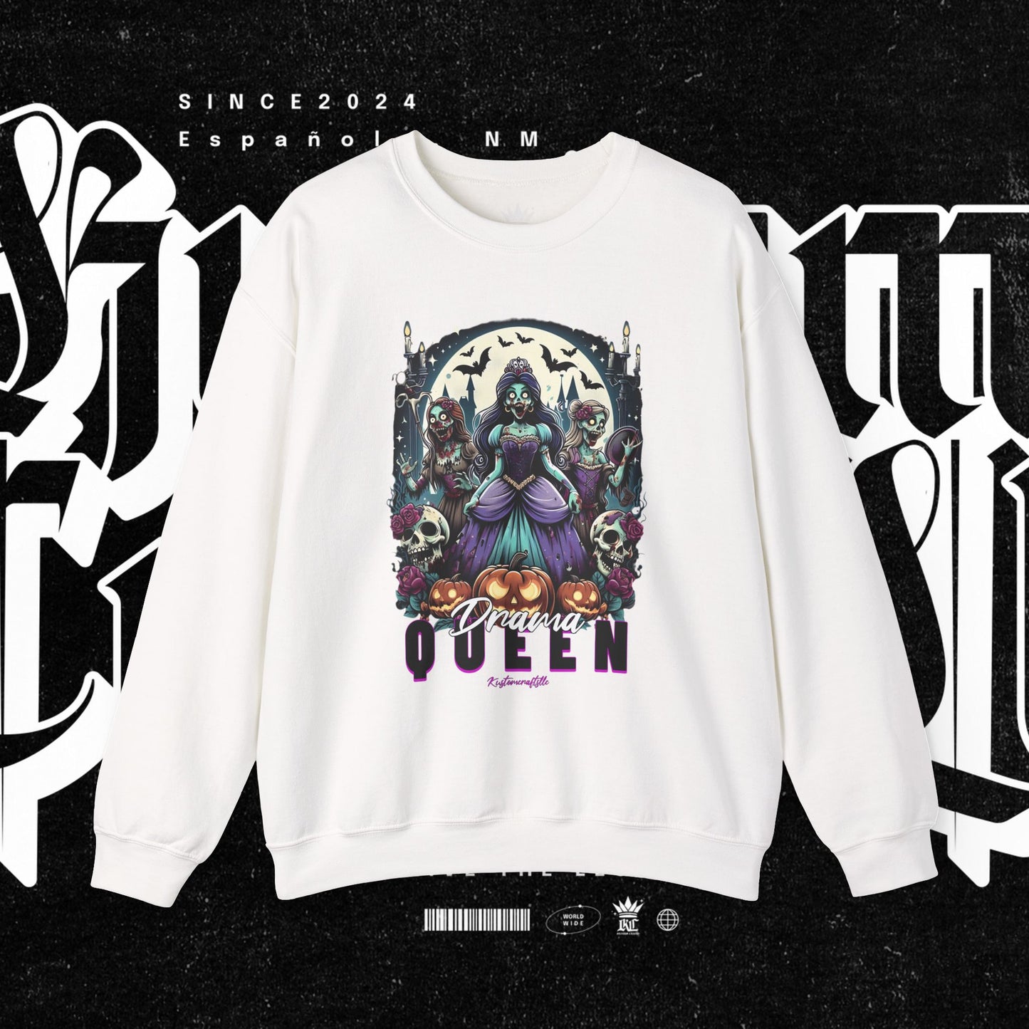 Drama Gothic Queen Sweatshirt - Unisex Heavy Blend Crewneck, Halloween Apparel, Dark Aesthetic Clothing, Edgy Gift for Her, Cozy Sweatshirt