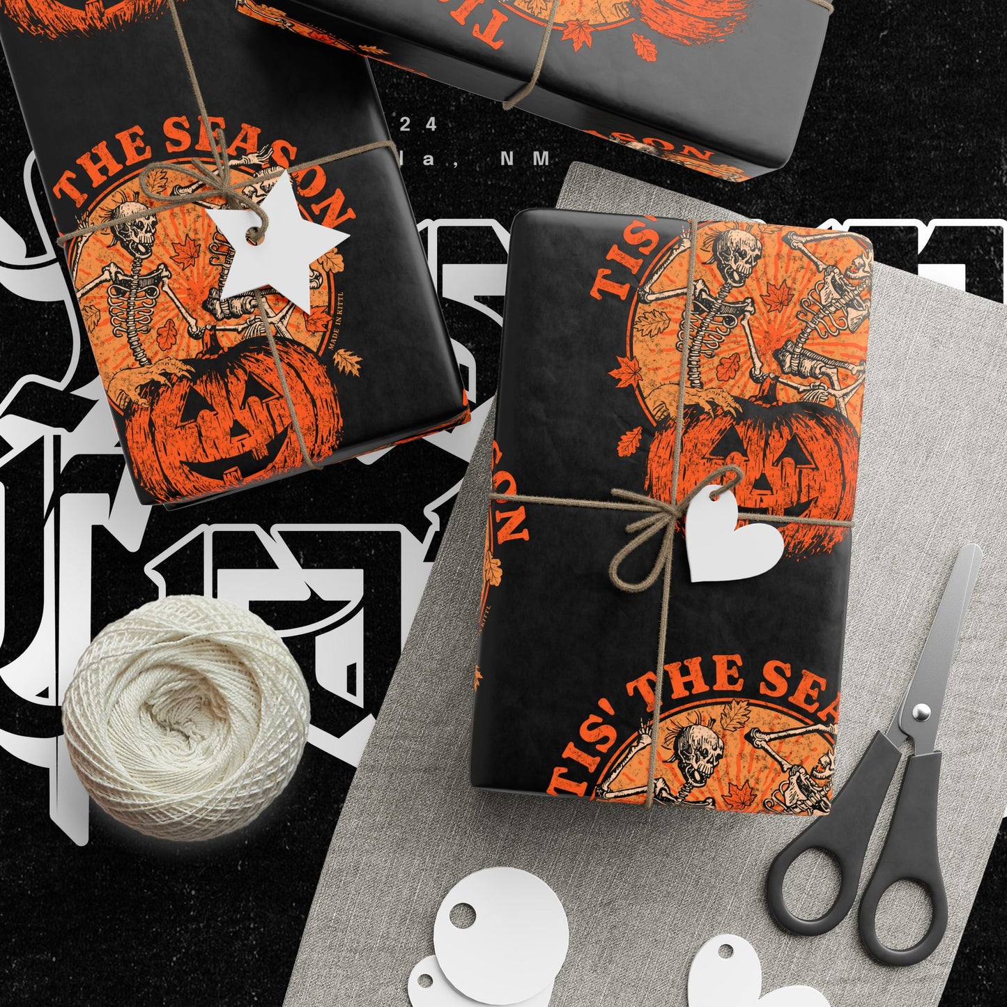 Tis The Season Halloween Wrapping Paper, Spooky Gift Wrap for Fall Celebrations, Pumpkin Design, Ideal for Trick or Treat, Party Decor, Unique Gifts