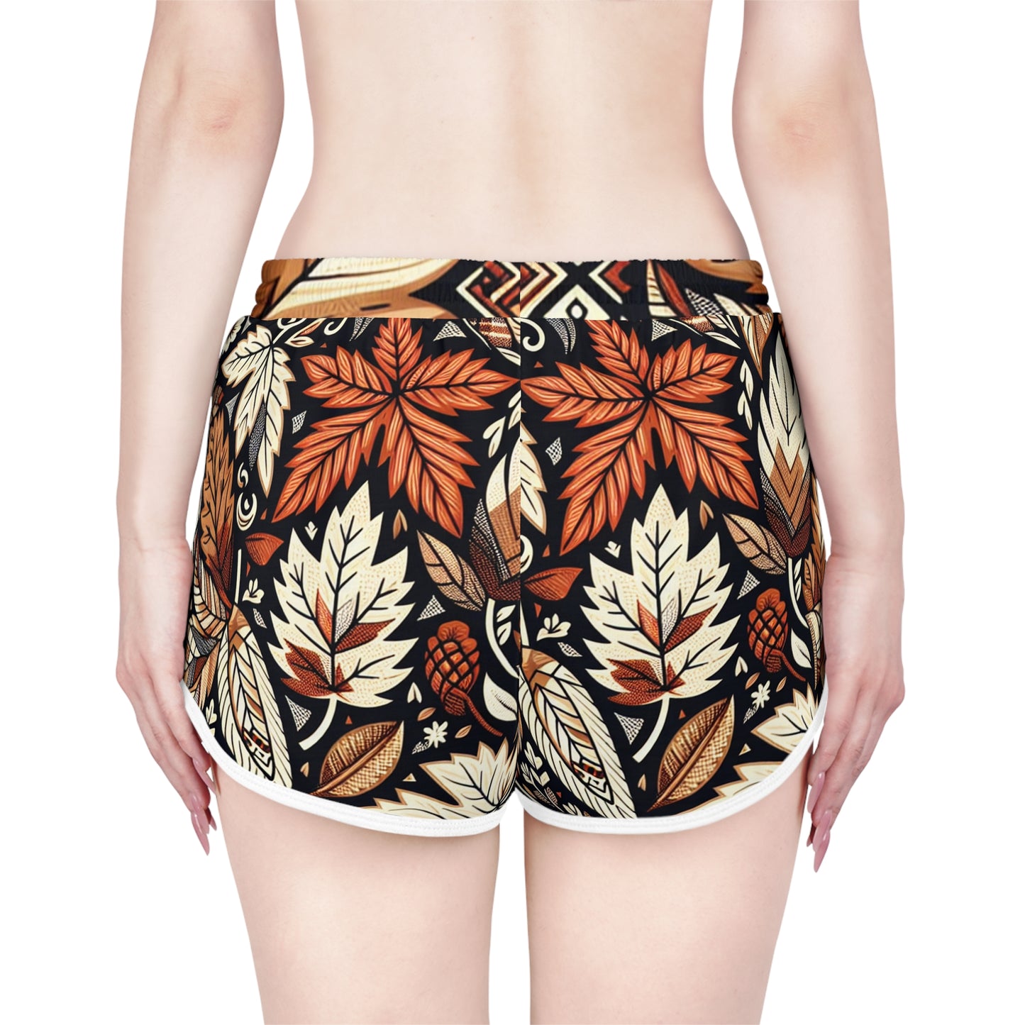 Autumn Leaf Print Women's Relaxed Shorts, Boho Style Lounge Shorts, AOP Shorts for Casual Wear, Fall Fashion, Summer Beachwear, Gift for Her