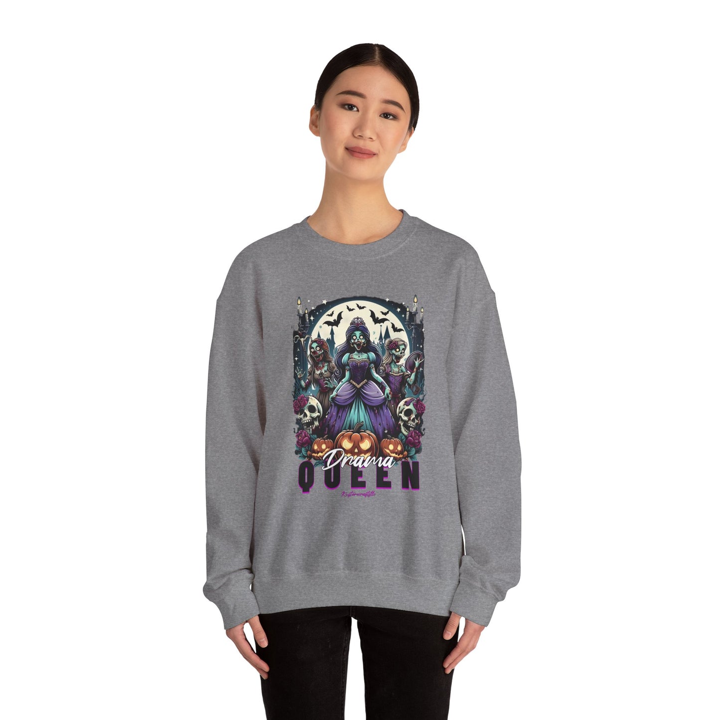 Drama Gothic Queen Sweatshirt - Unisex Heavy Blend Crewneck, Halloween Apparel, Dark Aesthetic Clothing, Edgy Gift for Her, Cozy Sweatshirt