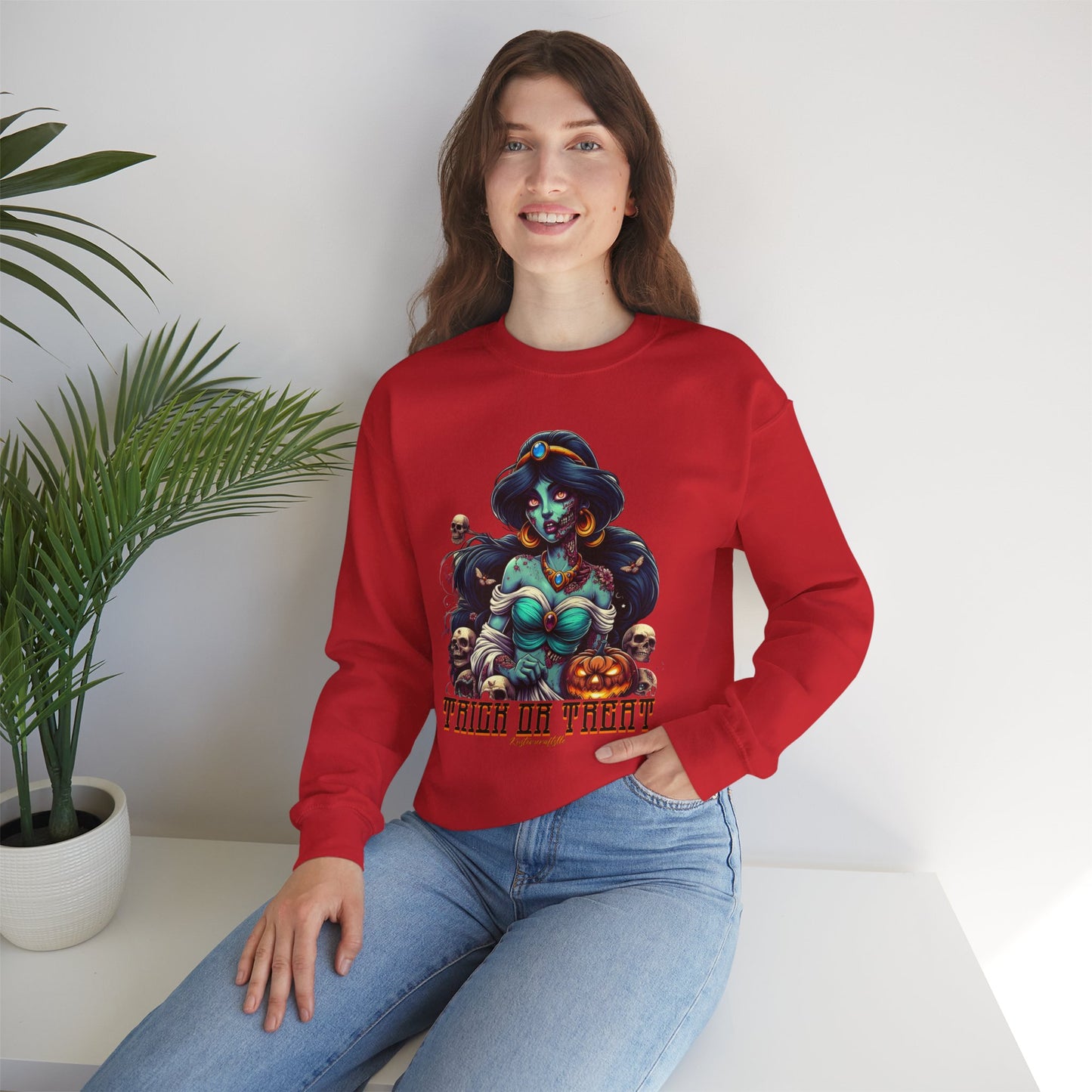 Spooky Vibes " Trick Or Treat" Crewneck Sweatshirt - Trick or Treat, Halloween Apparel, Unisex Sweatshirt, Cozy Fall Fashion, Gift for Her