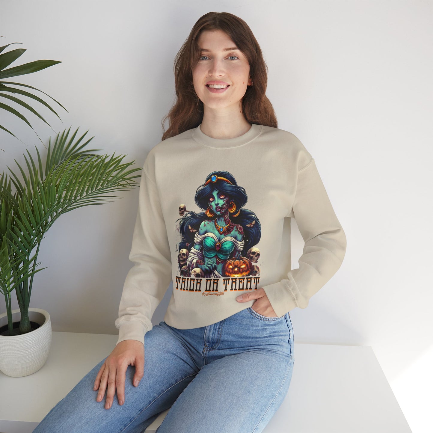 Spooky Vibes " Trick Or Treat" Crewneck Sweatshirt - Trick or Treat, Halloween Apparel, Unisex Sweatshirt, Cozy Fall Fashion, Gift for Her