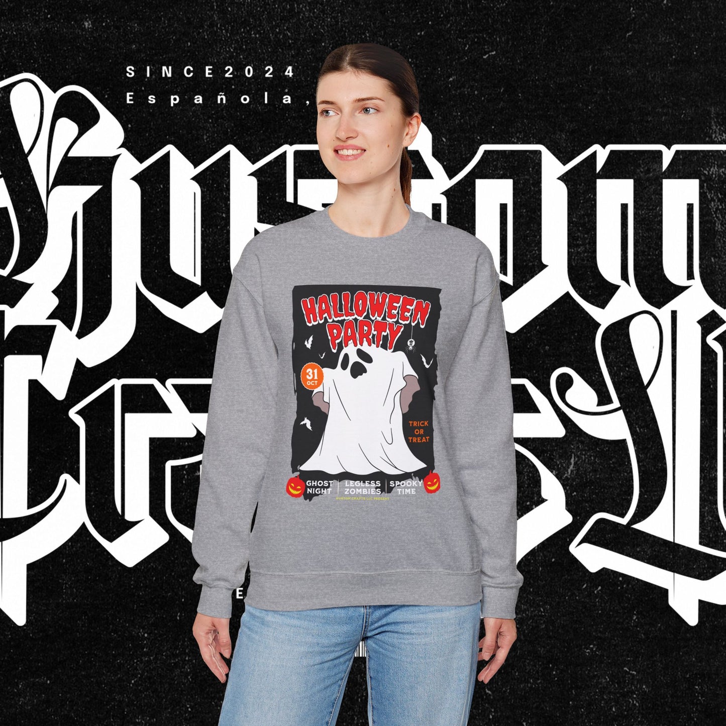 Halloween Party Sweatshirt, Spooky Season Apparel, Ghost Design Crewneck, Unisex Halloween Gift, Cozy Fall Fashion