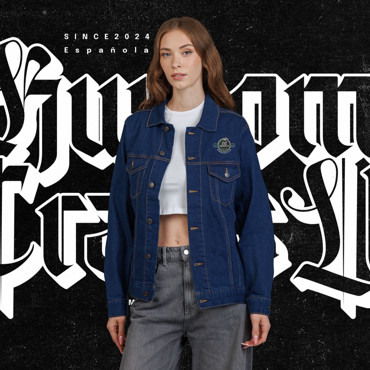 Embroidery Denim Jacket - Death and Rebirth Snake Design