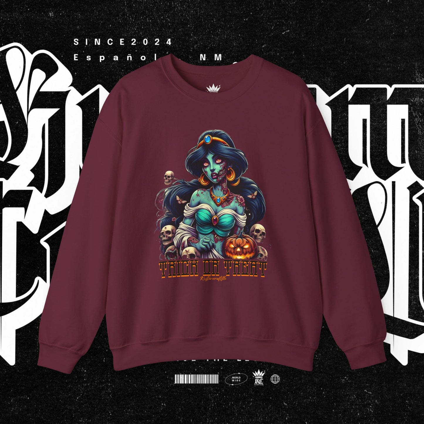 Spooky Vibes " Trick Or Treat" Crewneck Sweatshirt - Trick or Treat, Halloween Apparel, Unisex Sweatshirt, Cozy Fall Fashion, Gift for Her