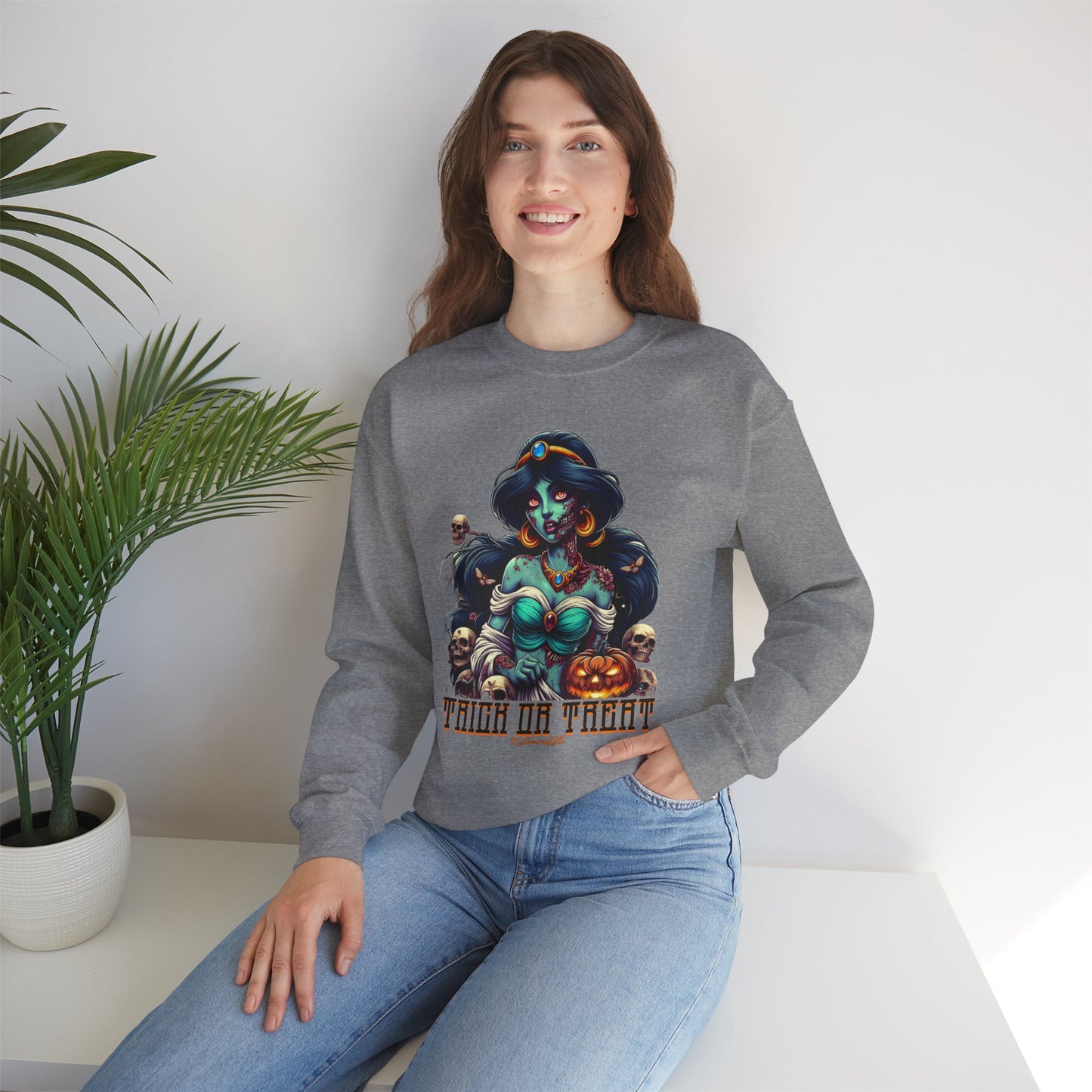 Spooky Vibes " Trick Or Treat" Crewneck Sweatshirt - Trick or Treat, Halloween Apparel, Unisex Sweatshirt, Cozy Fall Fashion, Gift for Her