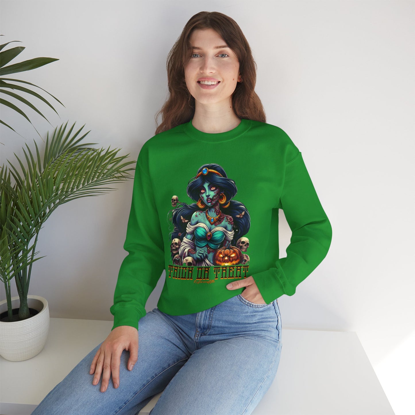Spooky Vibes " Trick Or Treat" Crewneck Sweatshirt - Trick or Treat, Halloween Apparel, Unisex Sweatshirt, Cozy Fall Fashion, Gift for Her