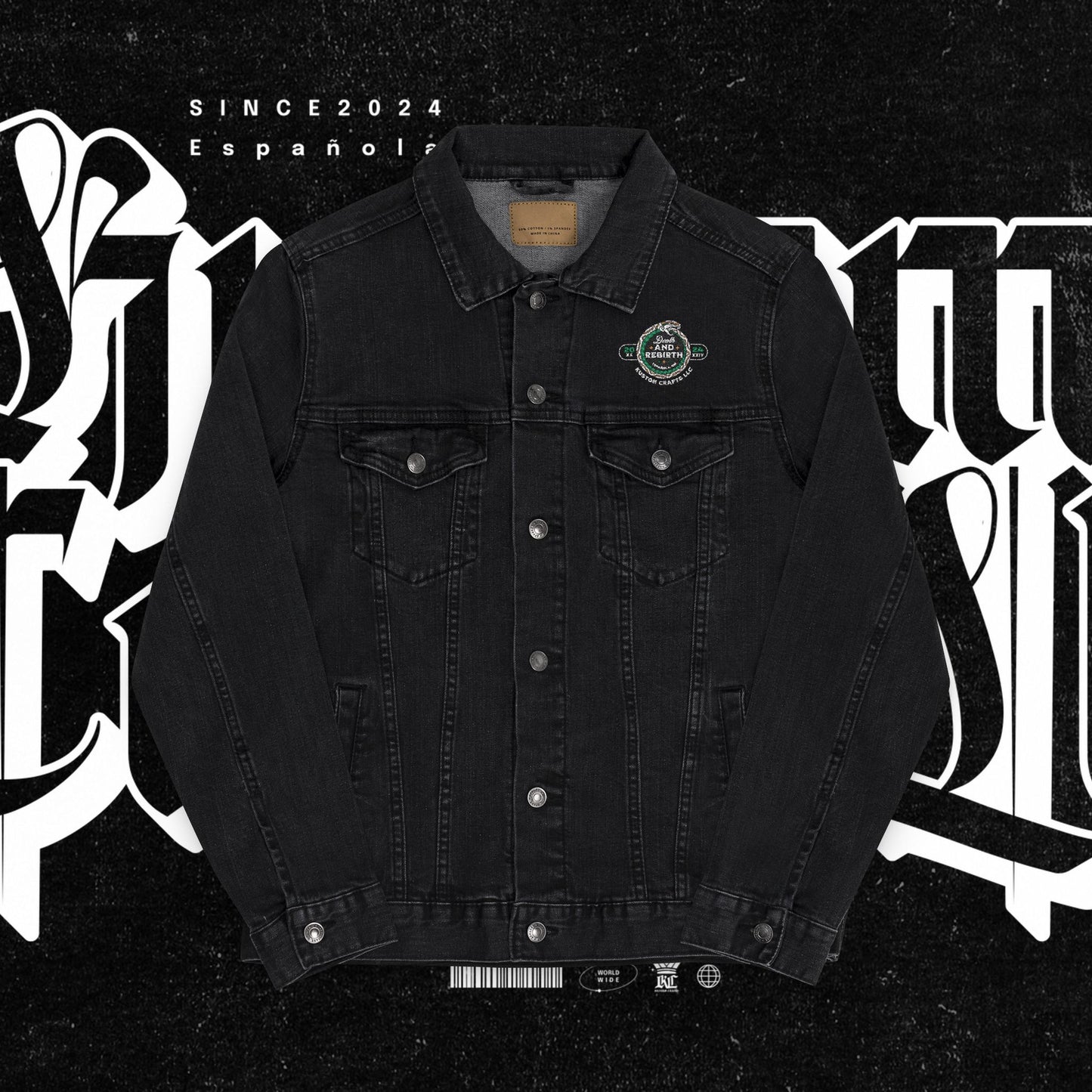 Embroidery Denim Jacket - Death and Rebirth Snake Design