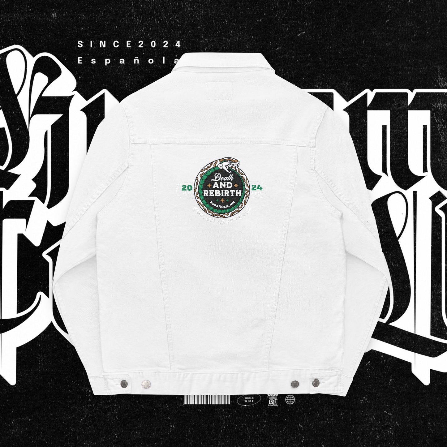 Embroidery Denim Jacket - Death and Rebirth Snake Design