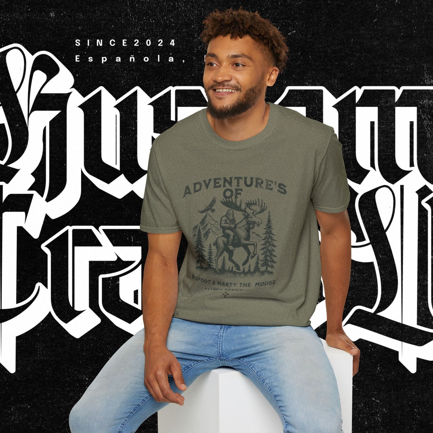 Adventure's of Bigfoot & Marty The Moose Unisex T-Shirt, Travel Tee, Outdoor Graphic Shirt, Nature Lover Gift, Moose Adventure Apparel