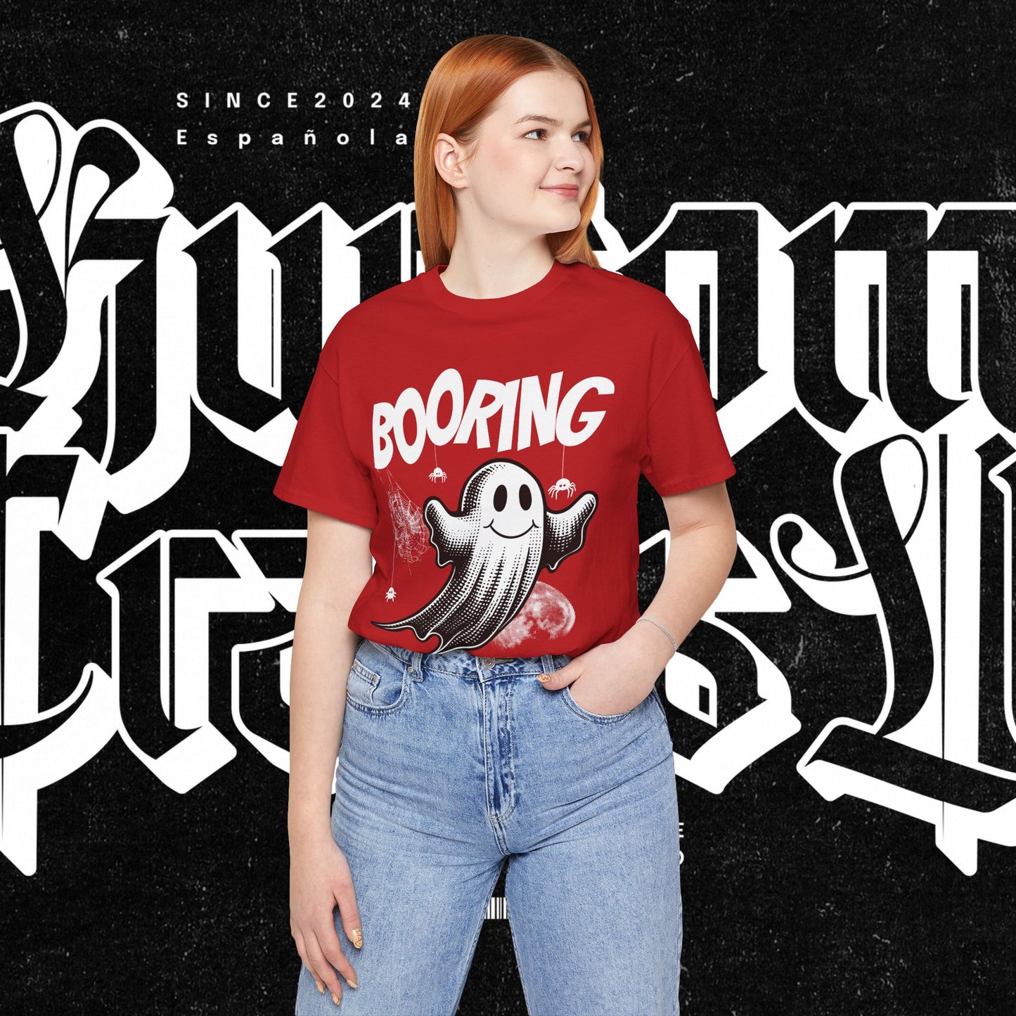 Ghostly Boo-Ring Fun Tee - Spooky Vibes, Perfect for Halloween, Casual Wear, Gift for Ghost Lovers, Graphic Tee, Trendy Outfit