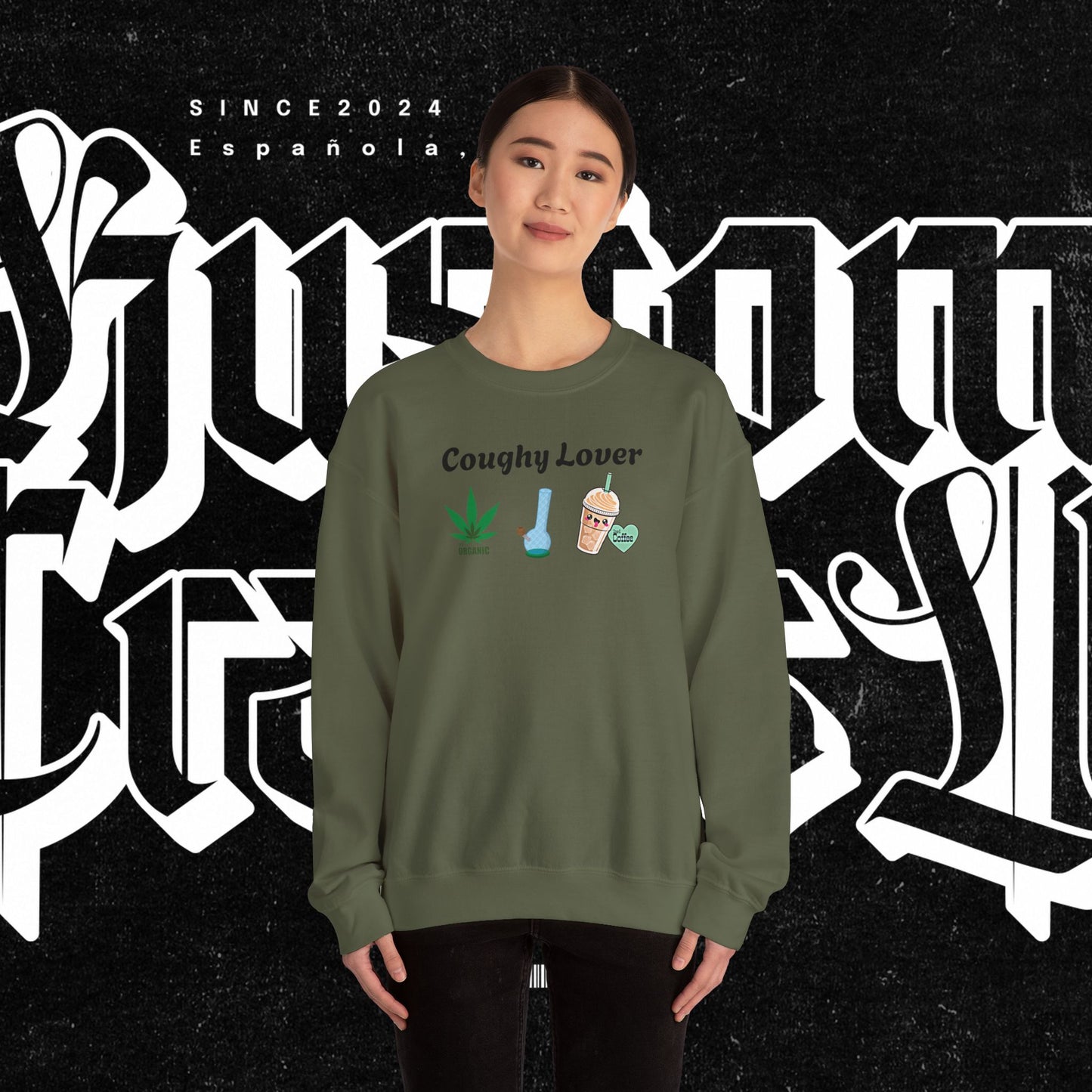 Coughy Lover Crewneck Sweatshirt | Cozy Pullover for Cannabis Enthusiasts, Gift for Holidays, Casual Wear, Trendy Sweatshirt