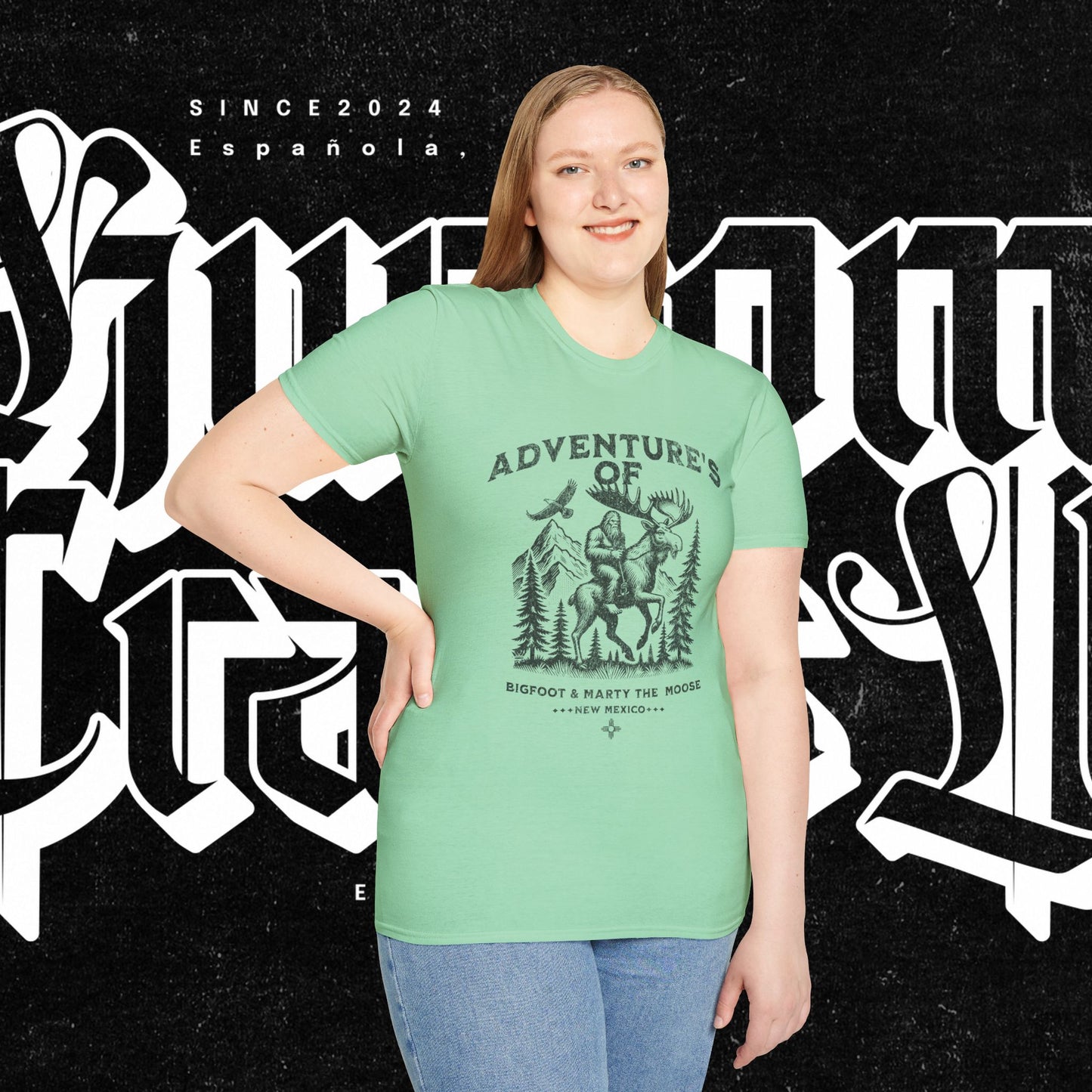 Adventure's of Bigfoot & Marty The Moose Unisex T-Shirt, Travel Tee, Outdoor Graphic Shirt, Nature Lover Gift, Moose Adventure Apparel