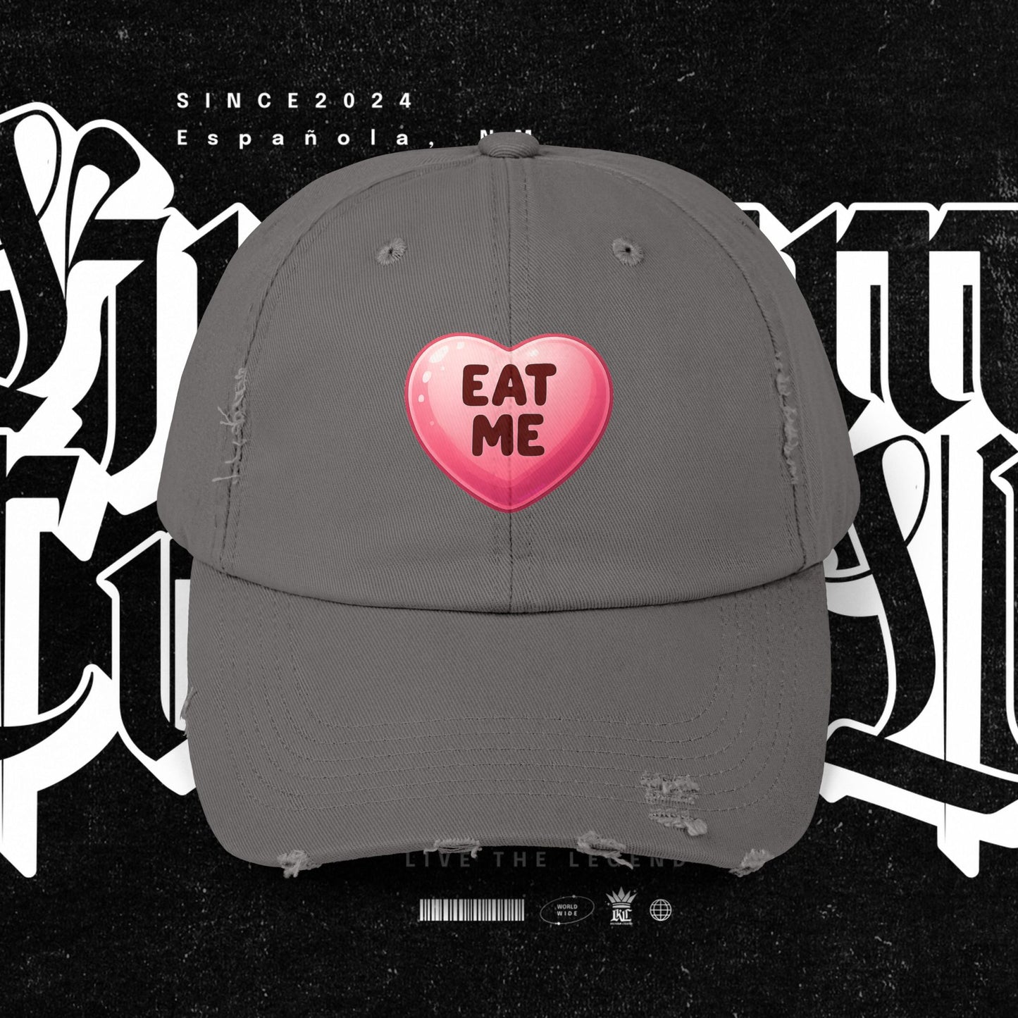 Eat Me Distressed Cap - Fun Accessory for All, Playful Style, Casual Wear, Gift for Friends, Trendy Summer Hat