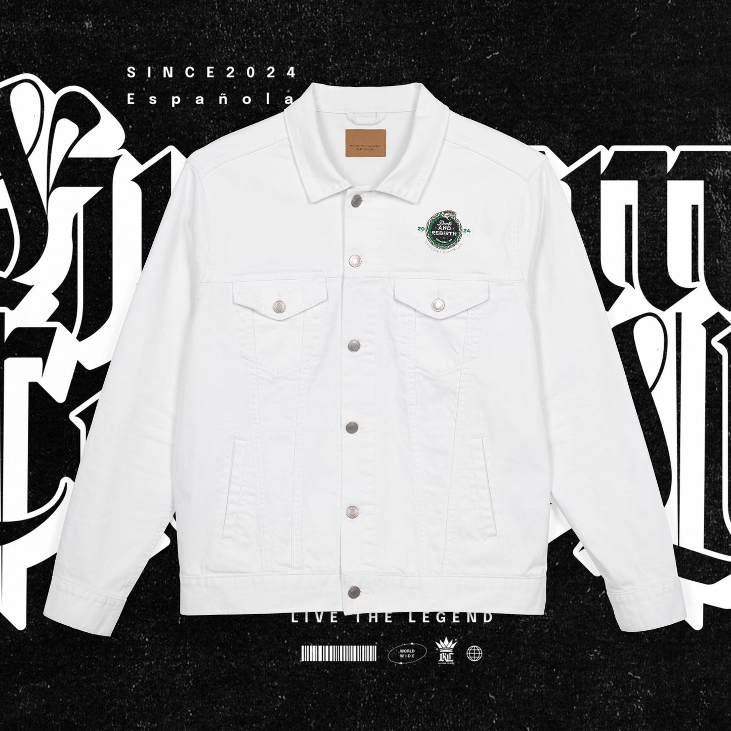 Embroidery Denim Jacket - Death and Rebirth Snake Design