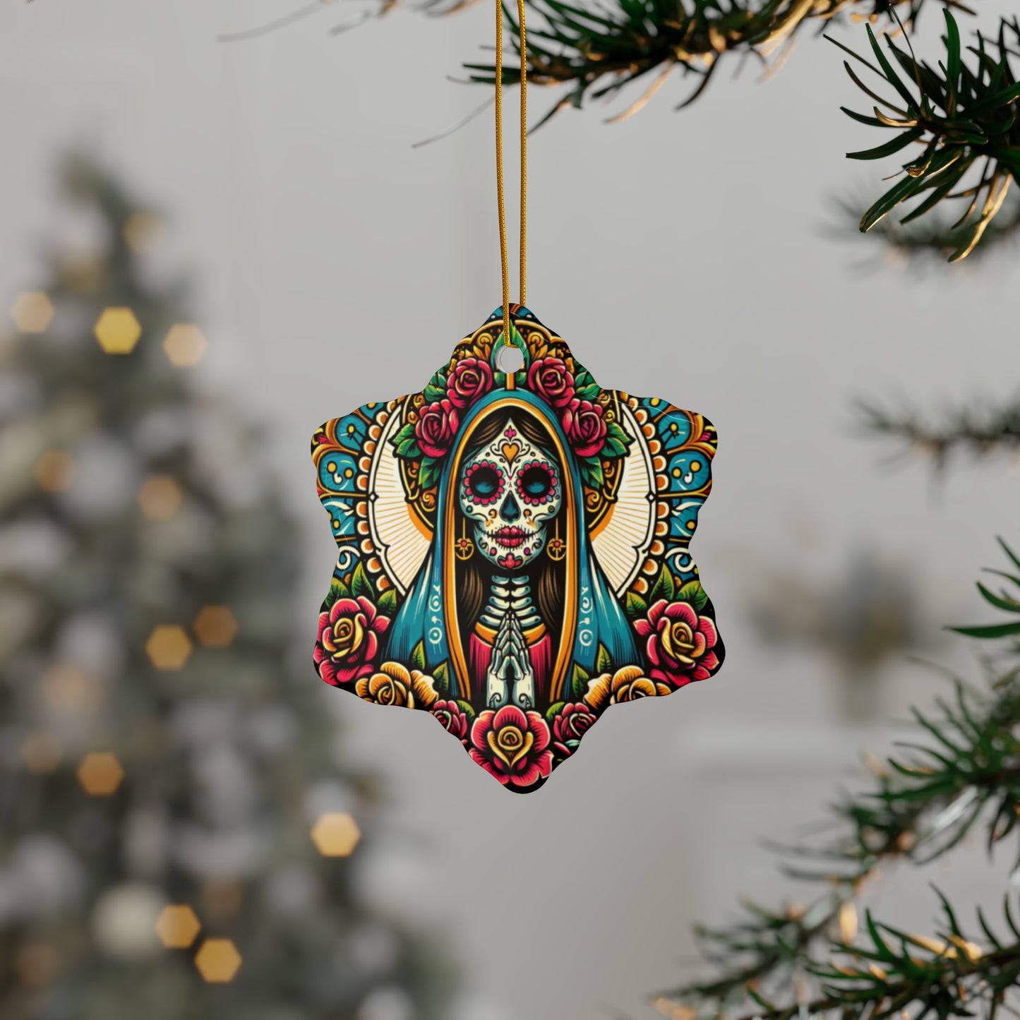 Ceramic Ornaments - Dia de los Muertos Virgin Mary Themed