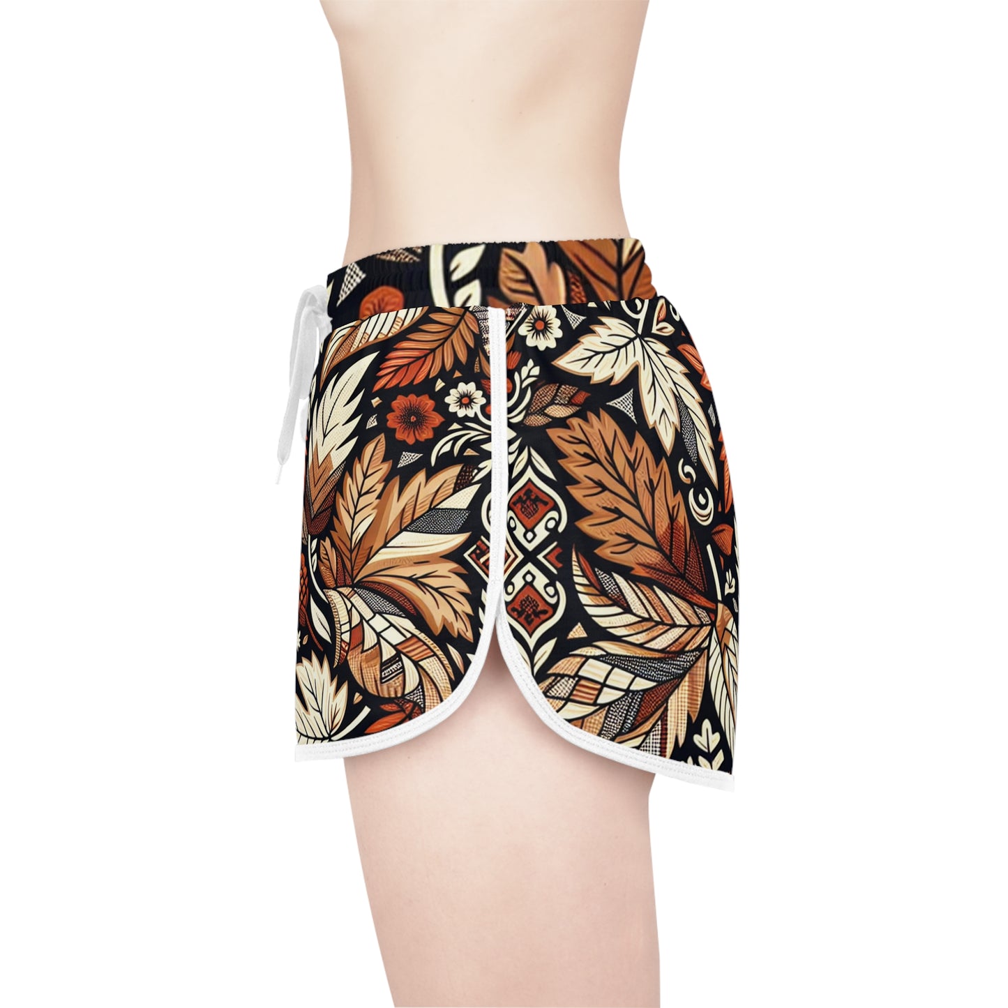 Autumn Leaf Print Women's Relaxed Shorts, Boho Style Lounge Shorts, AOP Shorts for Casual Wear, Fall Fashion, Summer Beachwear, Gift for Her