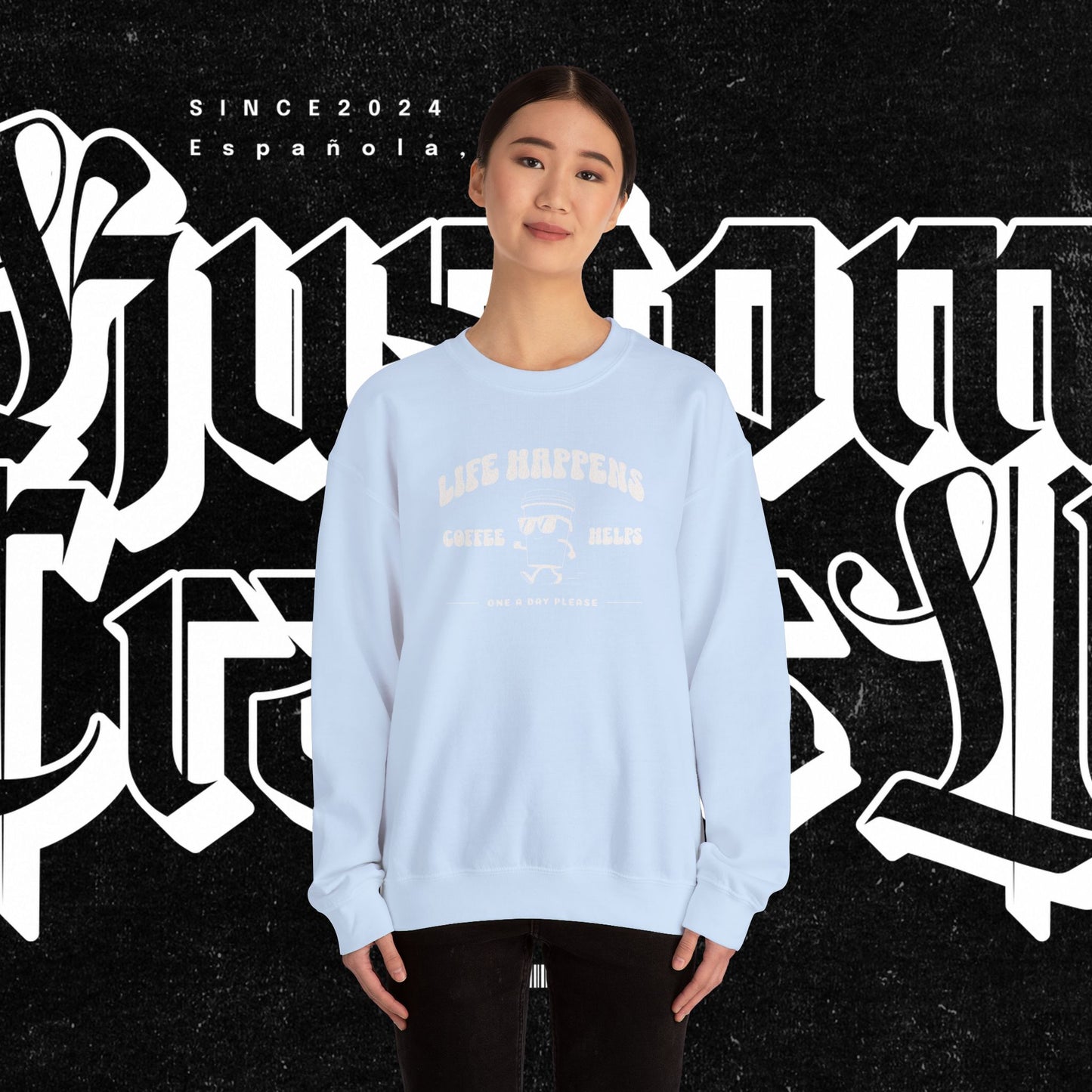 Life Happens Coffee Helps Sweatshirt, Funny Quote Jumper, Cozy Pullover, Gift for Coffee Lovers, Crew Neck Sweater, Comfy Shirt