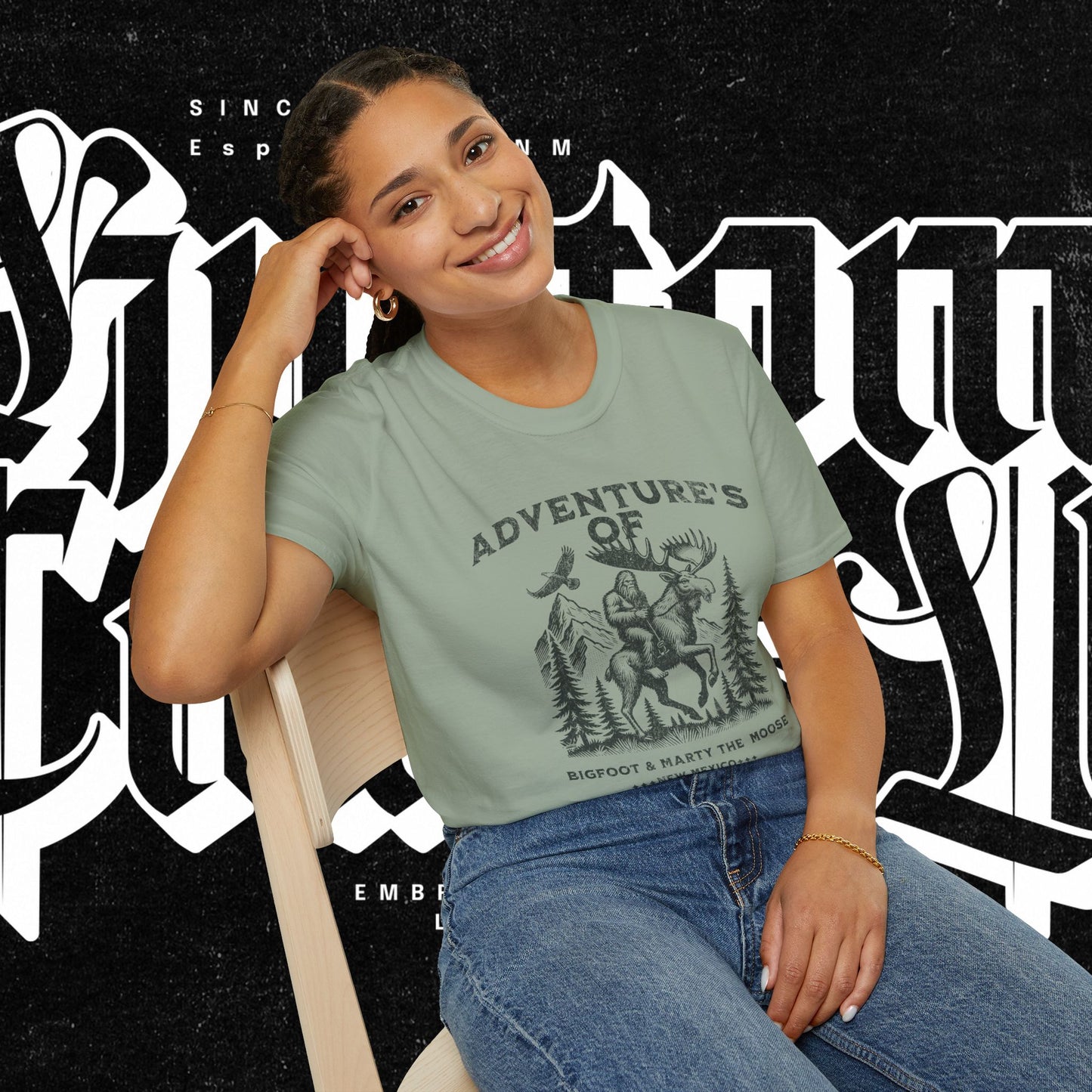 Adventure's of Bigfoot & Marty The Moose Unisex T-Shirt, Travel Tee, Outdoor Graphic Shirt, Nature Lover Gift, Moose Adventure Apparel