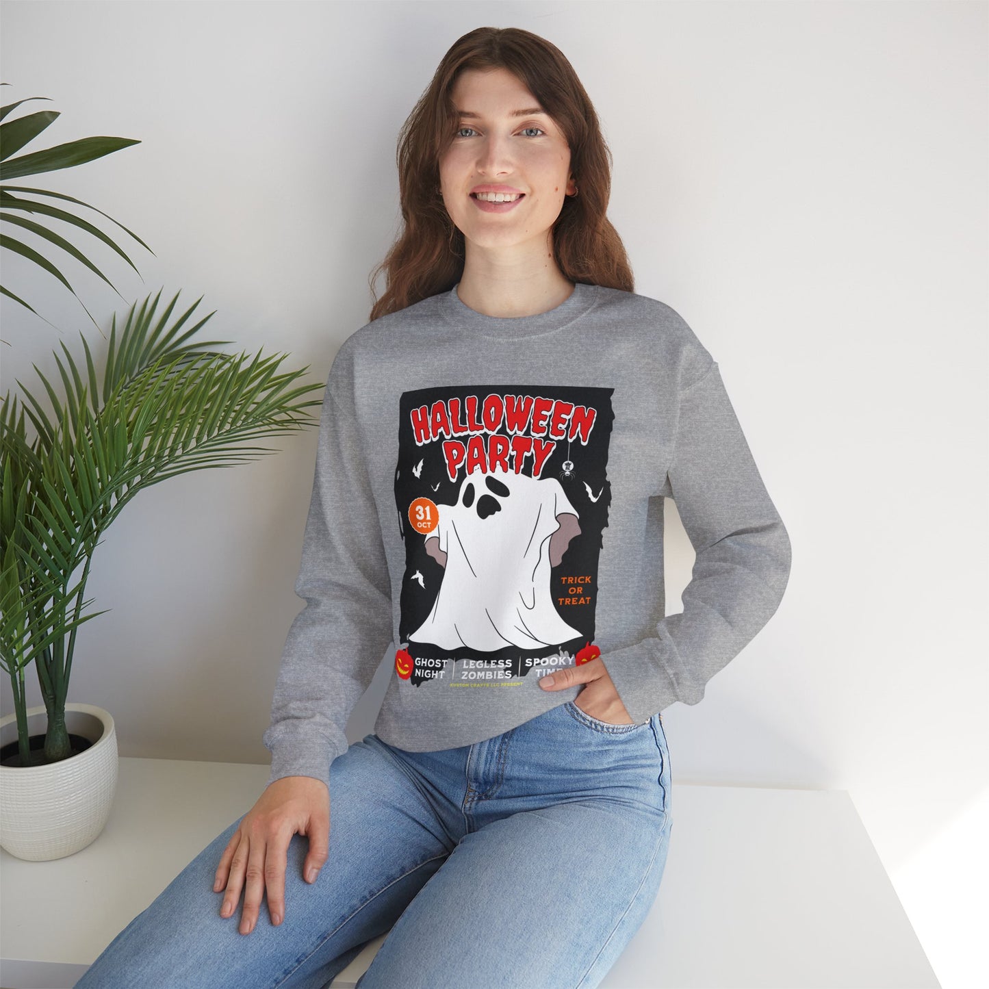 Halloween Party Sweatshirt, Spooky Season Apparel, Ghost Design Crewneck, Unisex Halloween Gift, Cozy Fall Fashion